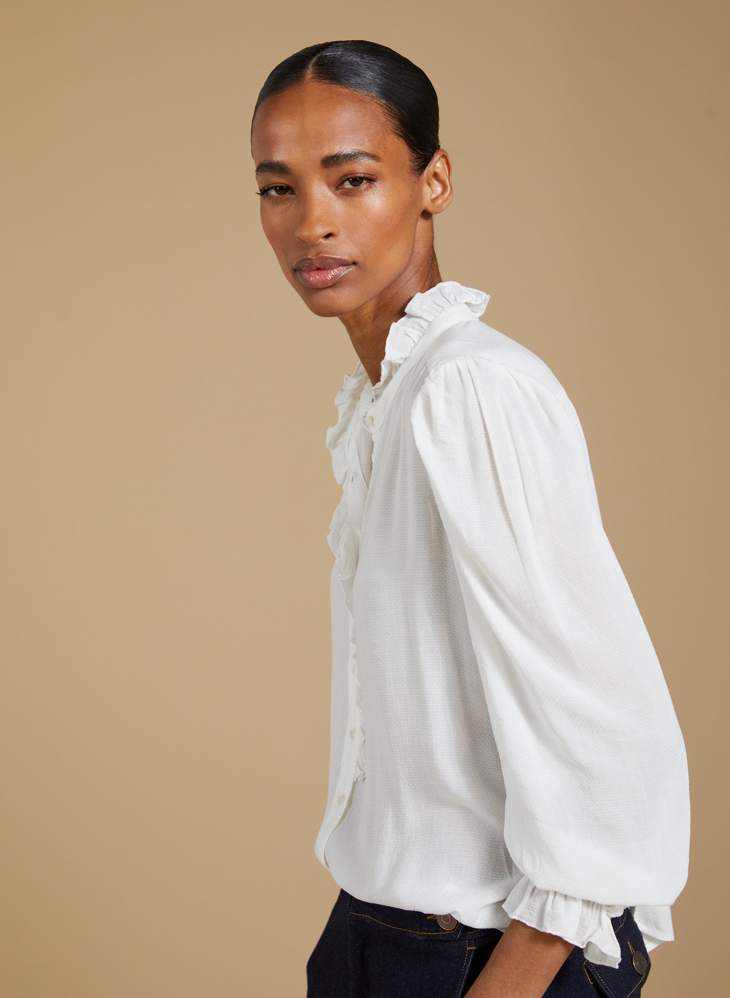 Aurora Frill Neck Sheer Blouse 2 Aurora Frill Neck Sheer Blouse