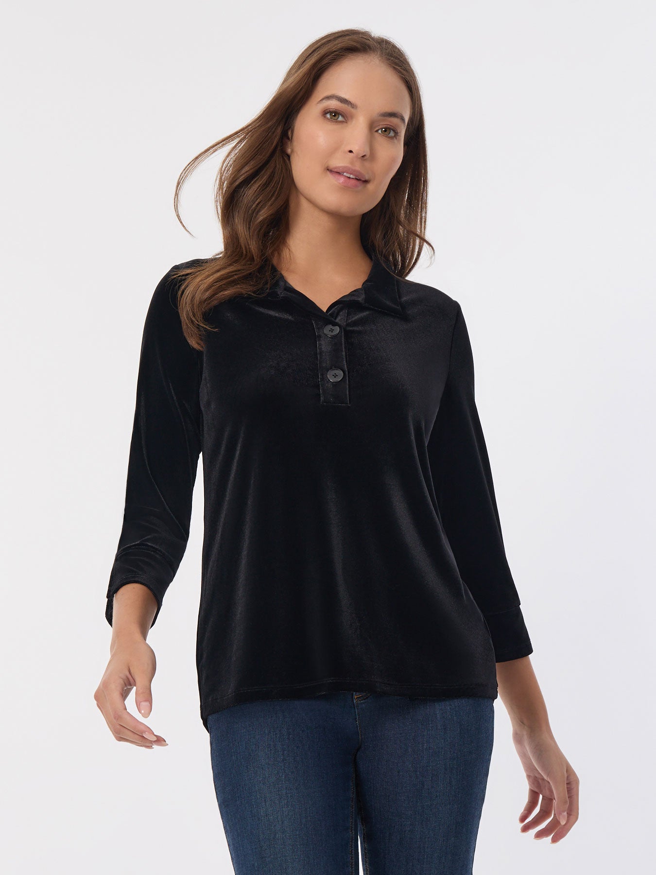 Velour Pop-Over Collar Top