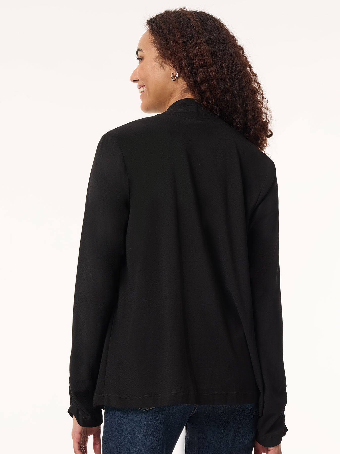 Long Sleeve Double Layer Cardigan, Moss Crepe 4 Long Sleeve Double Layer Cardigan, Moss Crepe