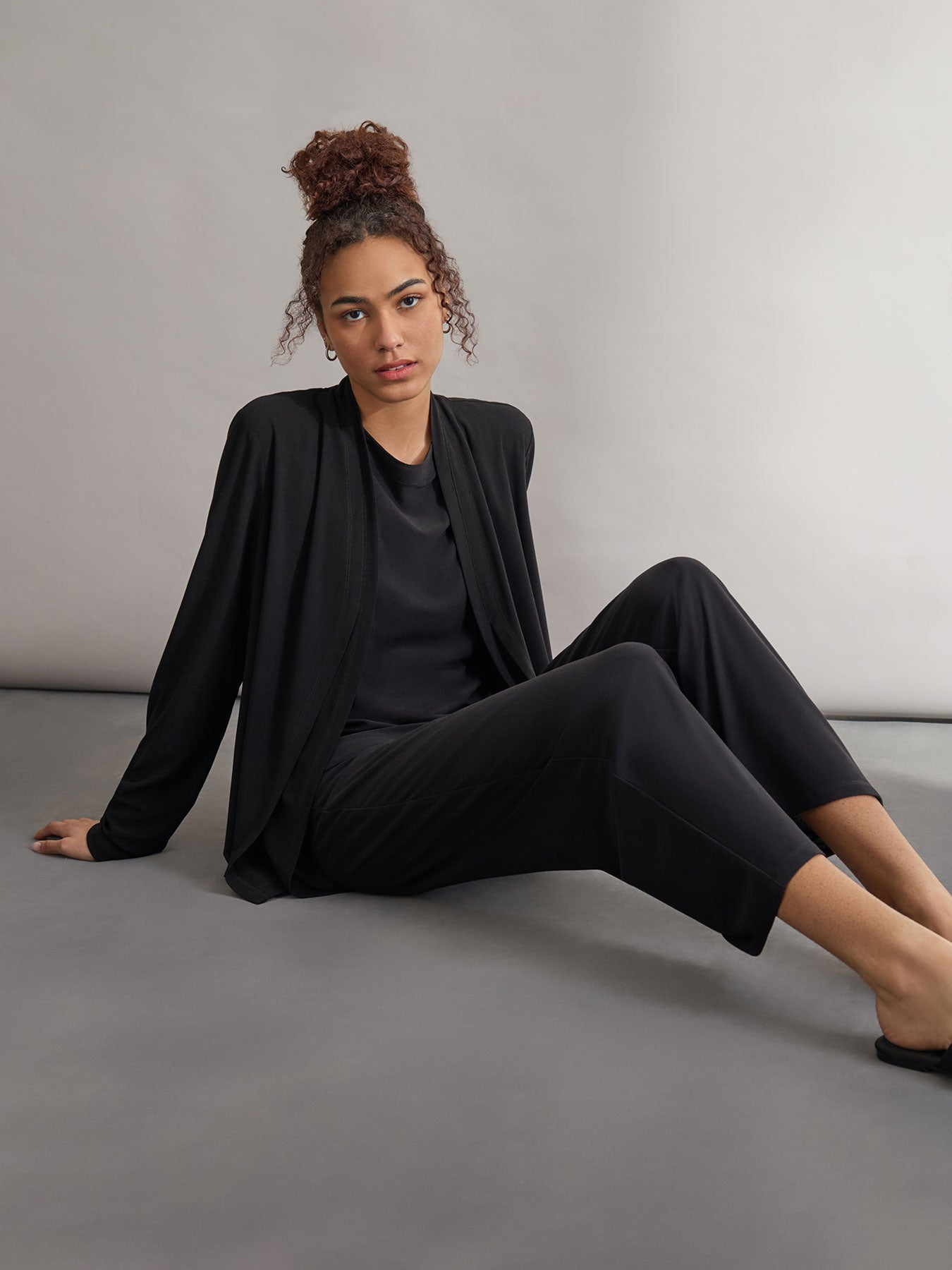 Long Sleeve Double Layer Cardigan, Moss Crepe 5 Long Sleeve Double Layer Cardigan, Moss Crepe