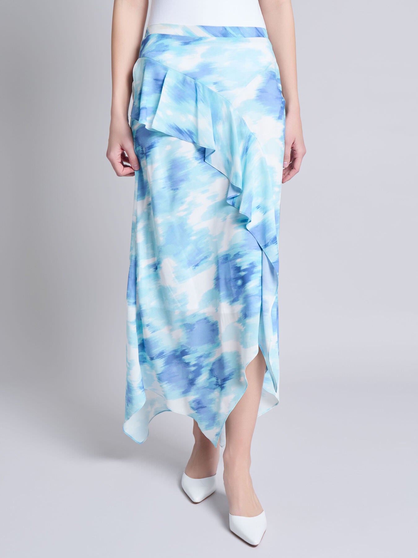 Petite Pull-On Ruffle Trim Midi Skirt