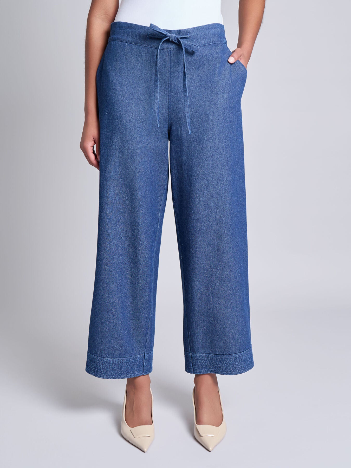 Petite Tie Waist Pant, Chambray