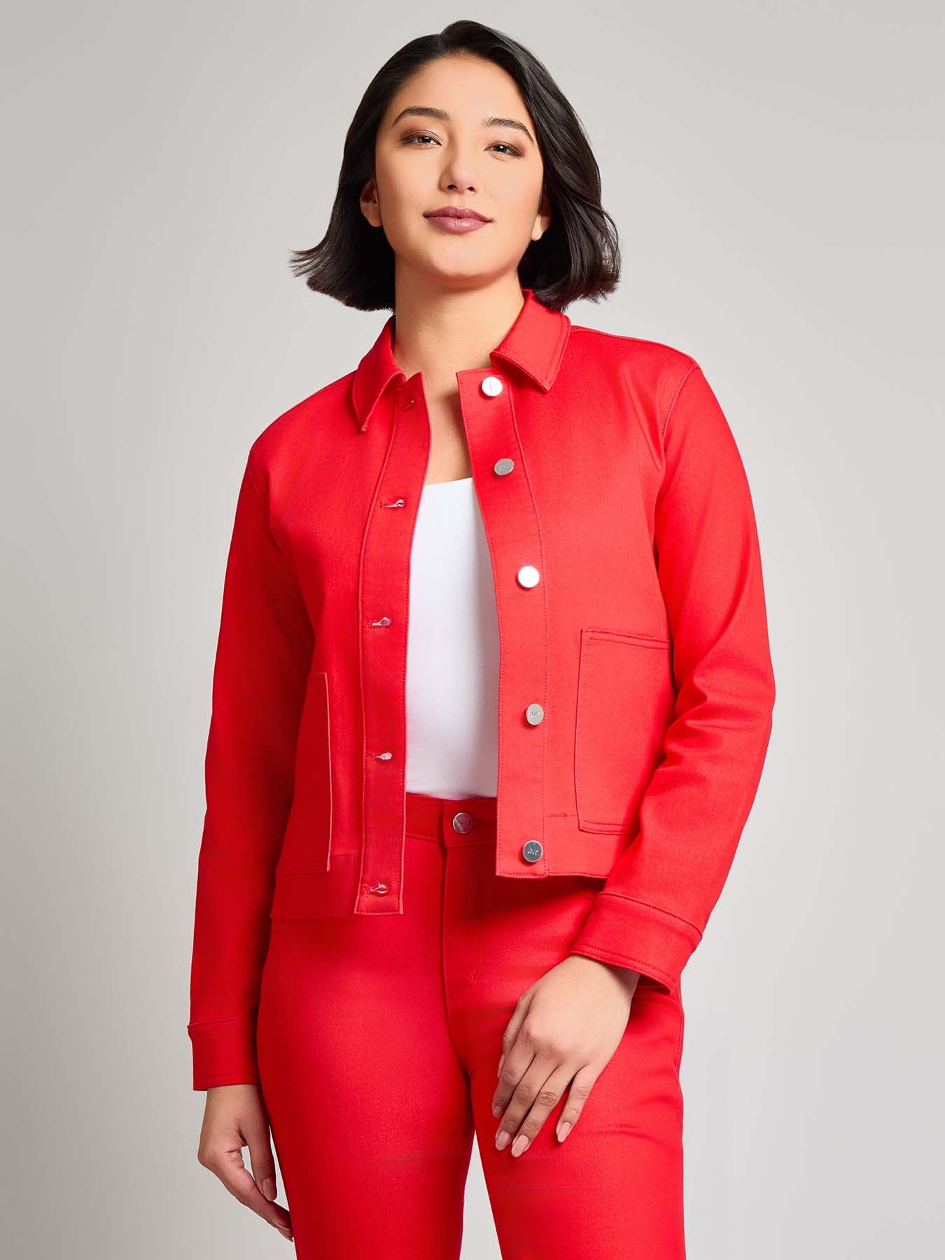 Patch Pocket Denim Jacket, Rouge 1 Patch Pocket Denim Jacket, Rouge