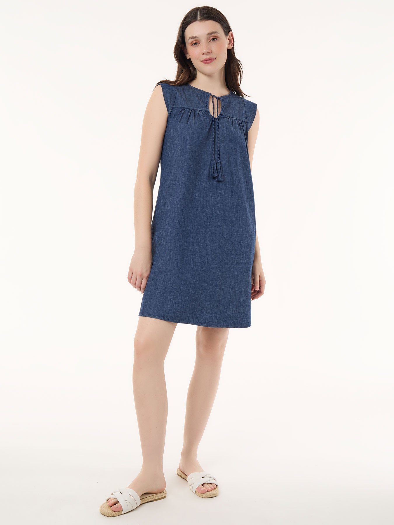 Plus Size Flutter Sleeve Shift Dress, Soft Denim
