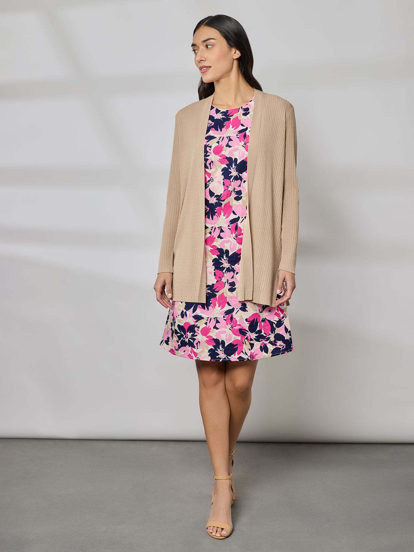 Petite Open Front Sutton Cardigan 5 Plus Cap Sleeve Swing Dress, Linen Blend