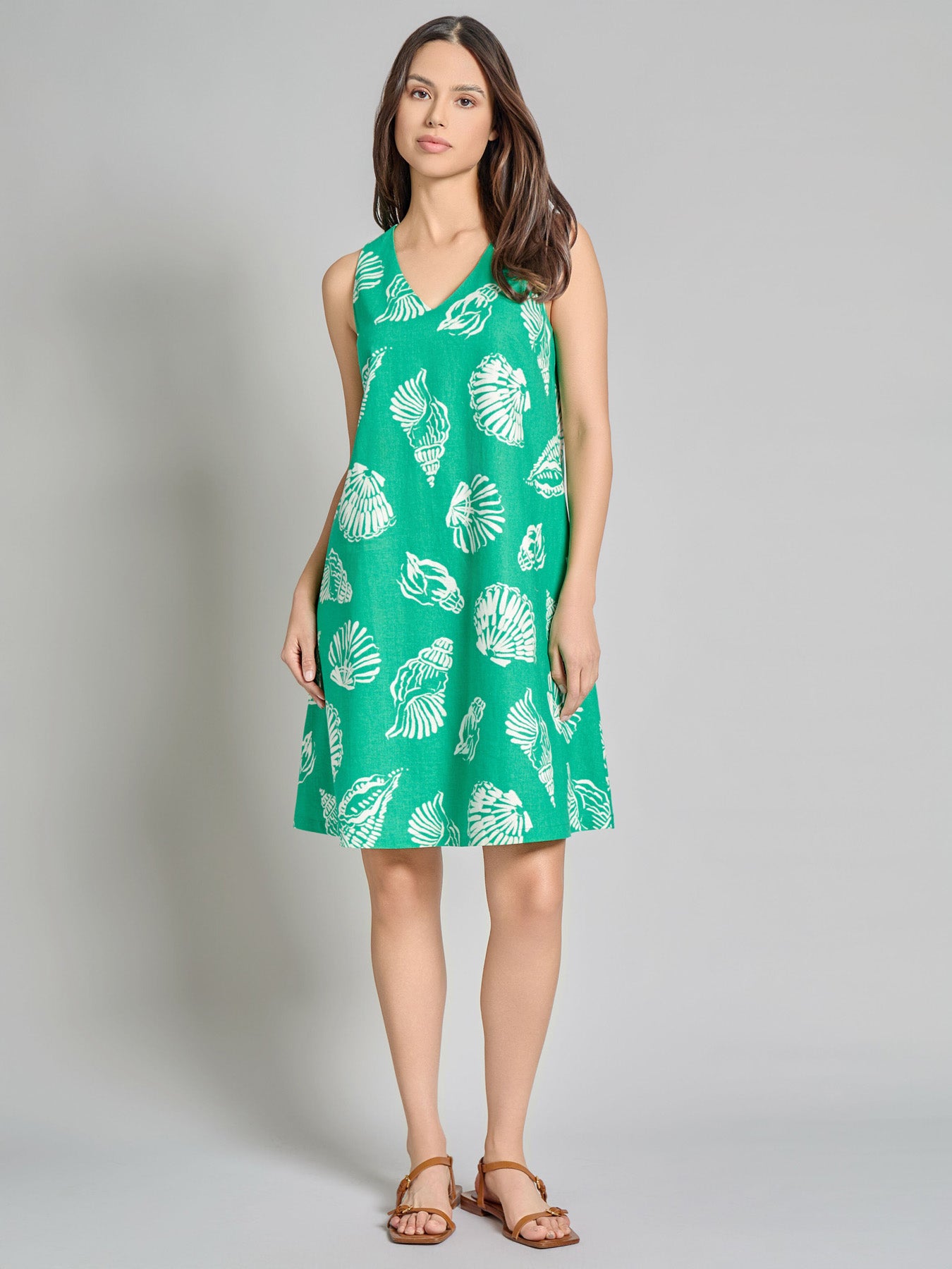 Gina Sleeveless Trapeze Dress, Linen Blend