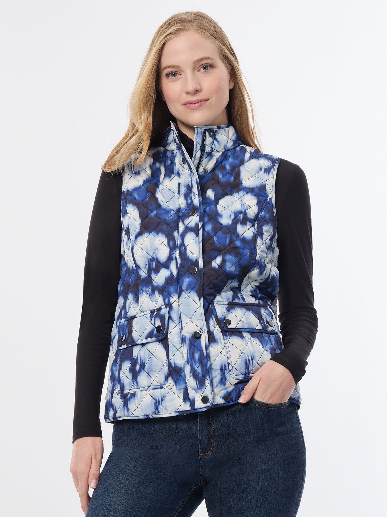 Long Sleeve Turtleneck Top 4 Plus Printed Quilted Puffer Vest