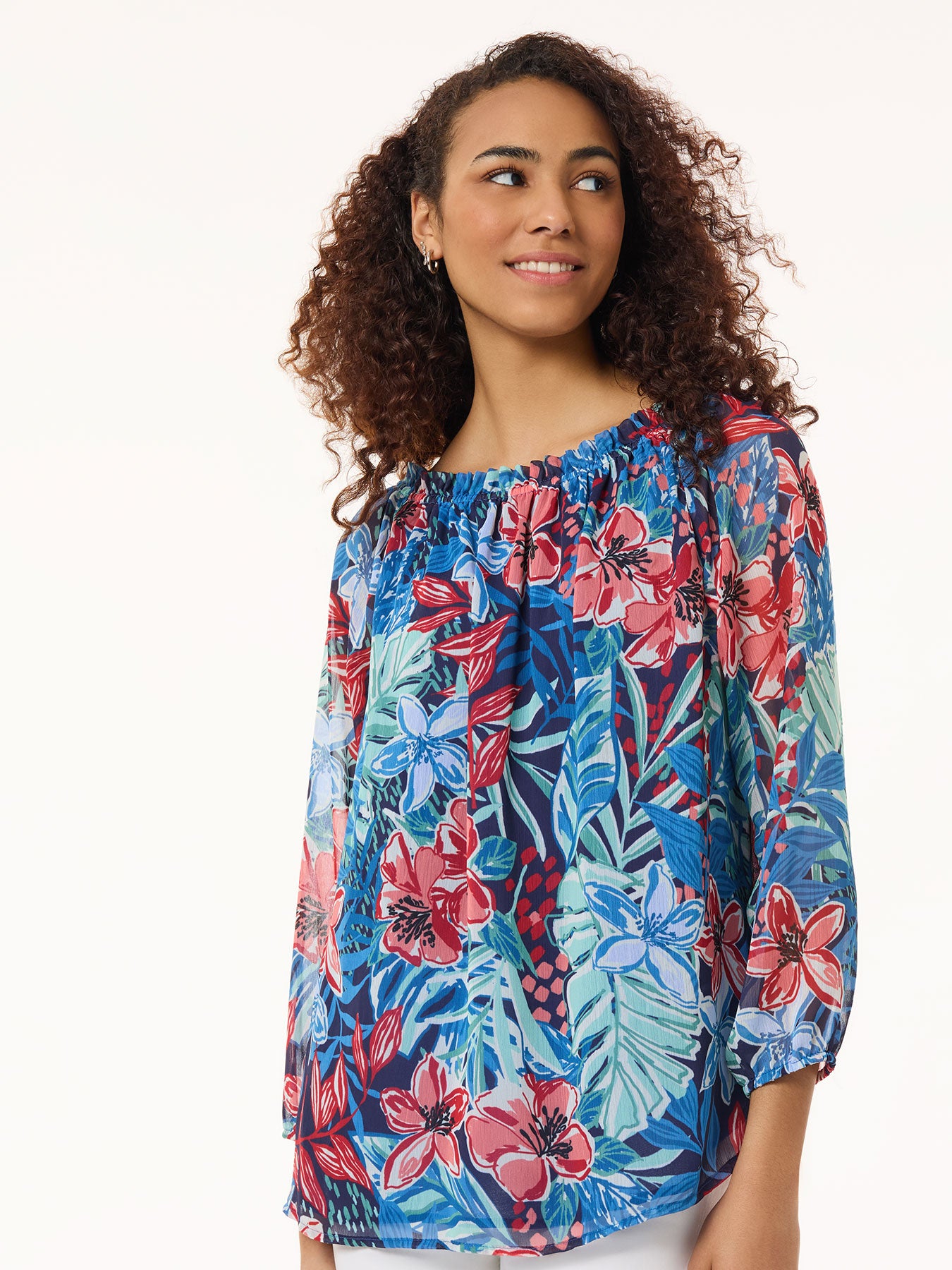 Floral Smocked High Neckline Blouse 1 Floral Smocked High Neckline Blouse