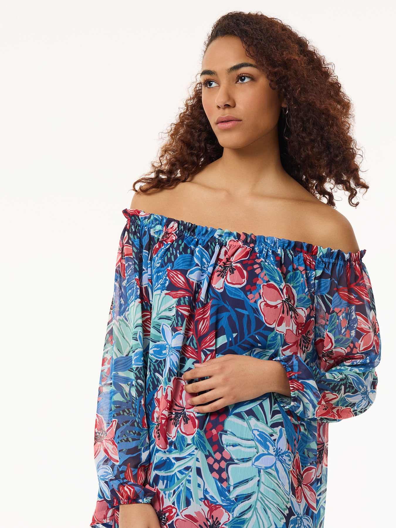 Floral Smocked High Neckline Blouse 2 Floral Smocked High Neckline Blouse