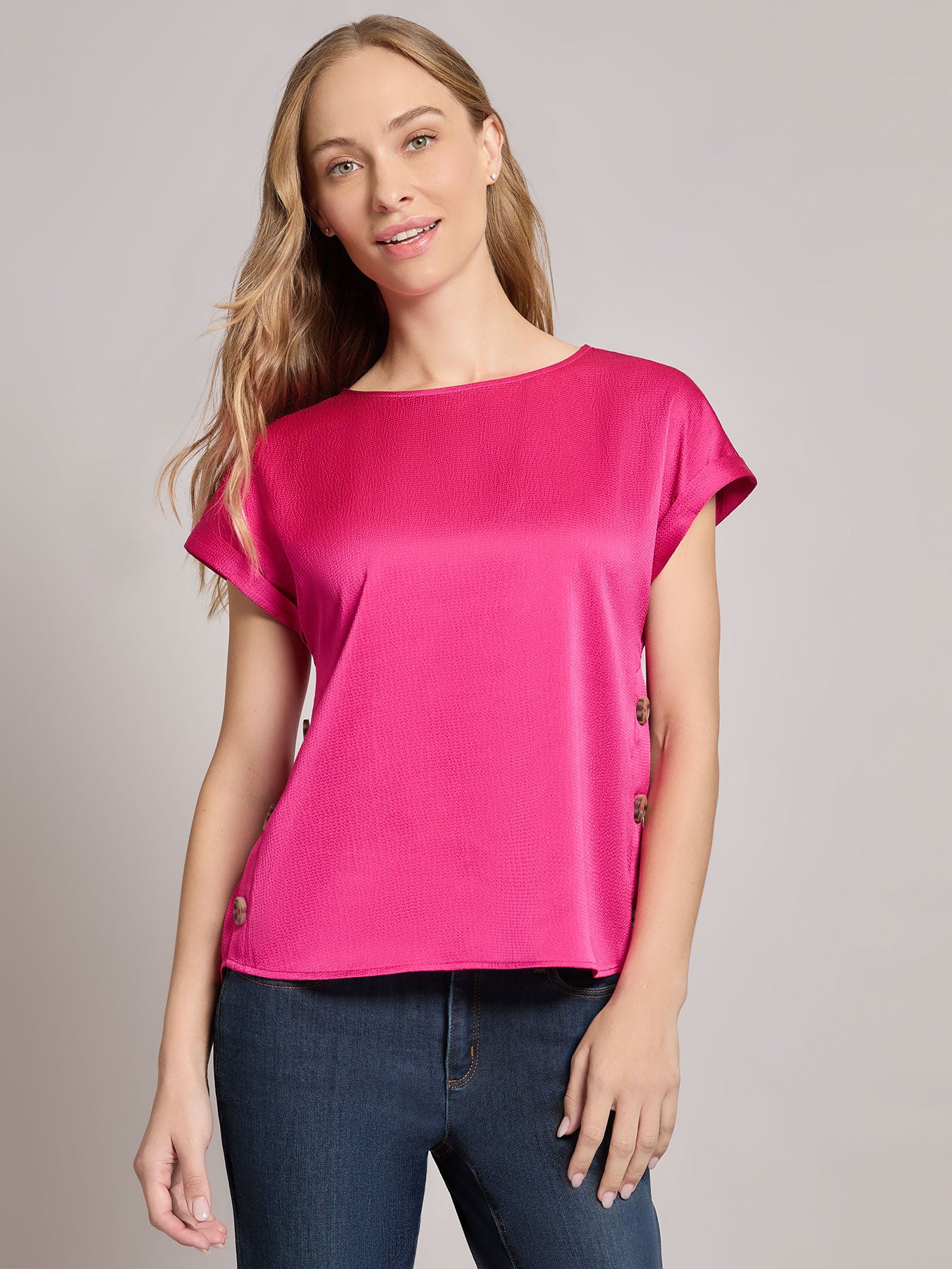 Button Detail Blouse, Hammered Satin
