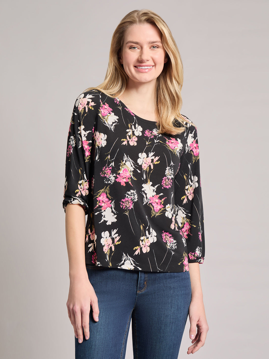 Petite Printed Puff Sleeve Top, Moss Crepe 1 Petite Printed Puff Sleeve Top, Moss Crepe