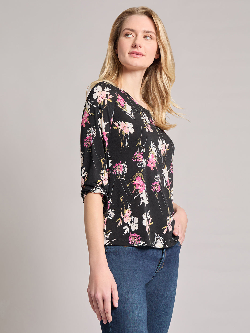 Petite Printed Puff Sleeve Top, Moss Crepe 2 Petite Printed Puff Sleeve Top, Moss Crepe