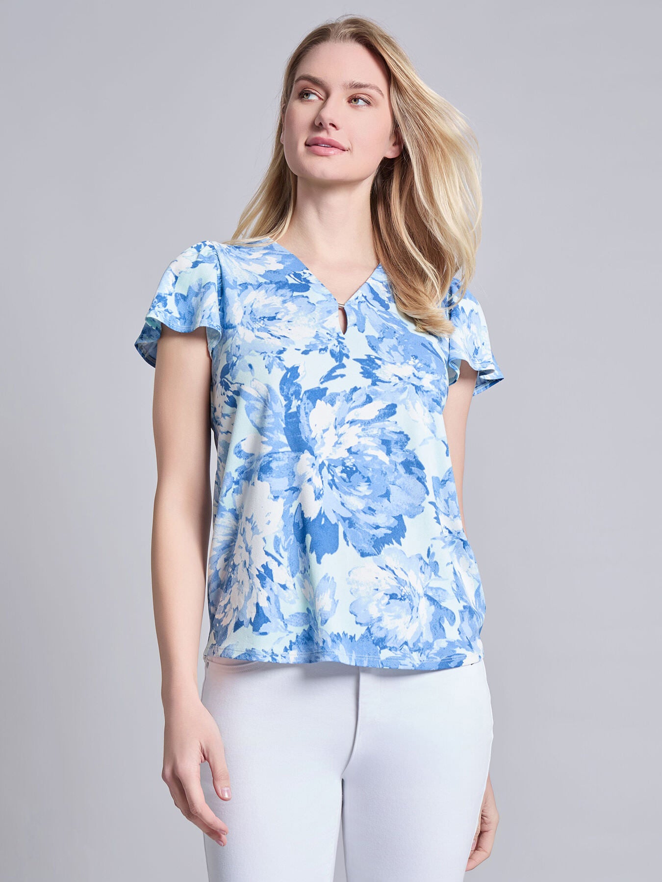 Plus Flutter Sleeve V-Neck Top, Moss Crepe 2 Plus Flutter Sleeve V-Neck Top, Moss Crepe