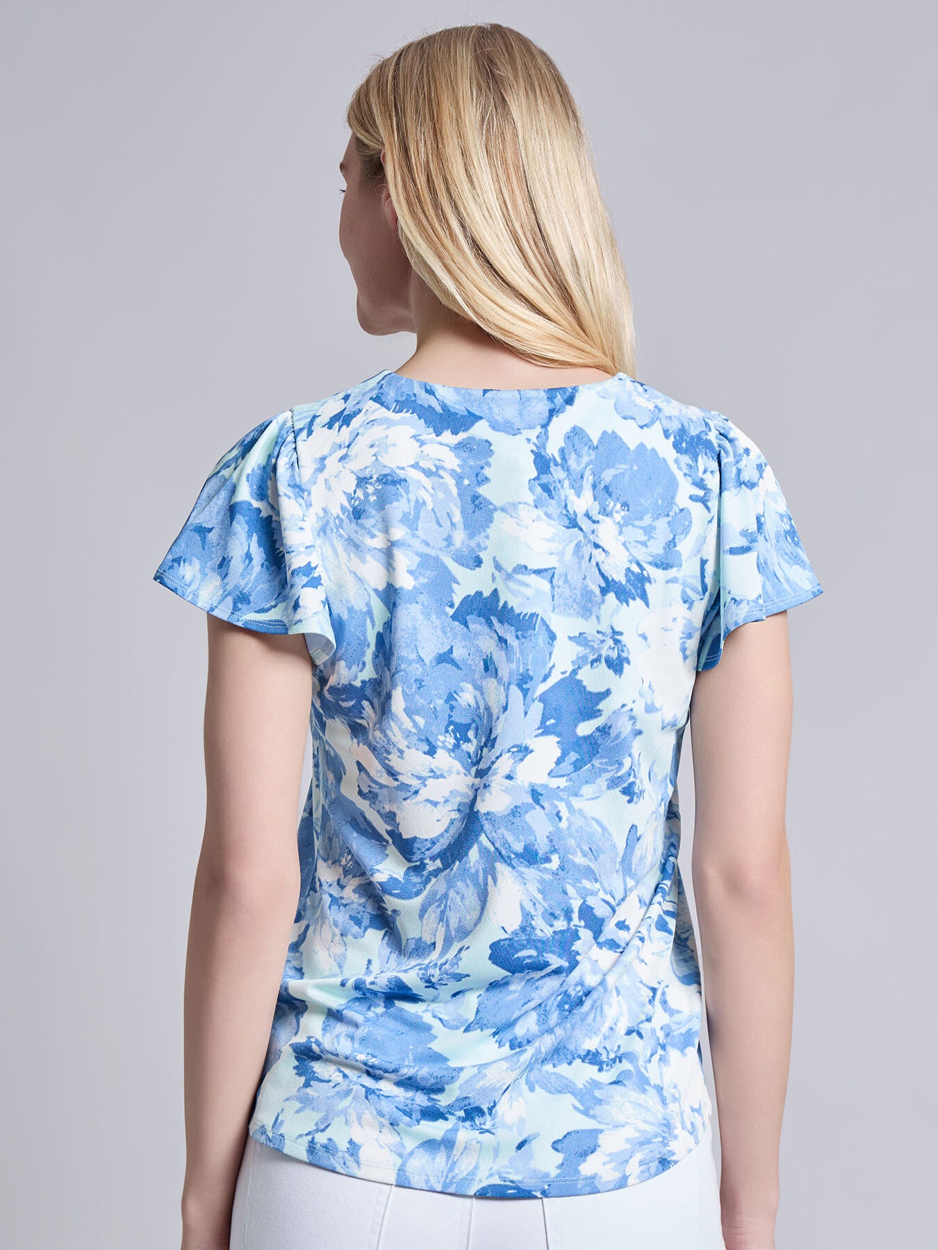 Plus Flutter Sleeve V-Neck Top, Moss Crepe 4 Plus Flutter Sleeve V-Neck Top, Moss Crepe