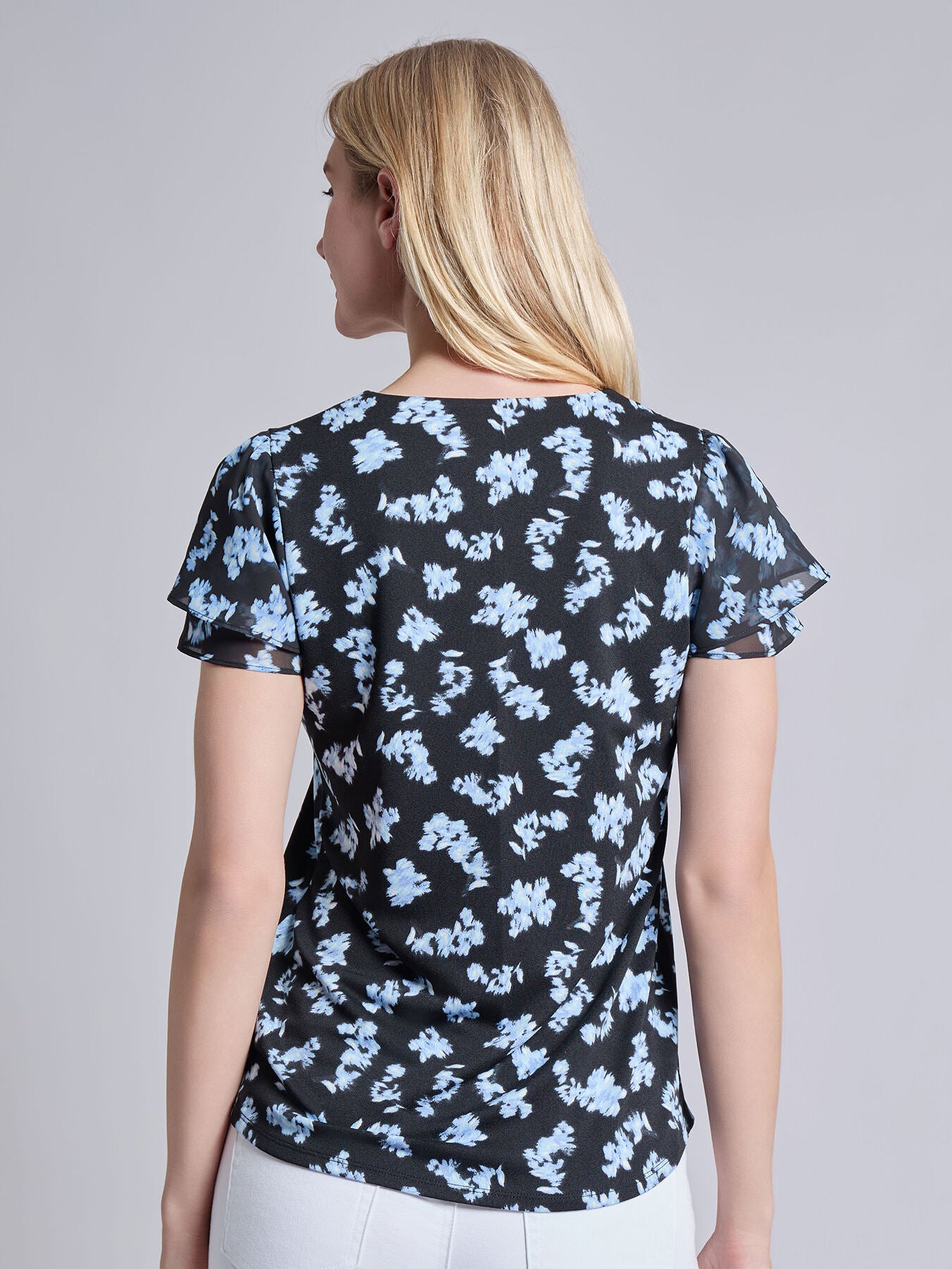 Double Flutter Sleeve V-Neck Top, Moss Crepe 4 Double Flutter Sleeve V-Neck Top, Moss Crepe