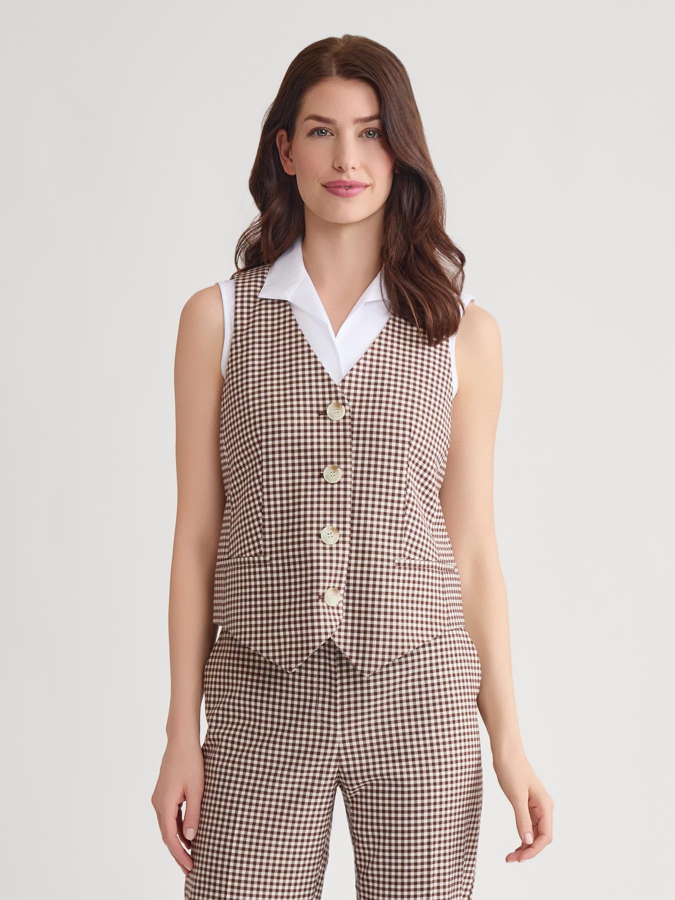 Button-Front Vest, Stretch Tweed