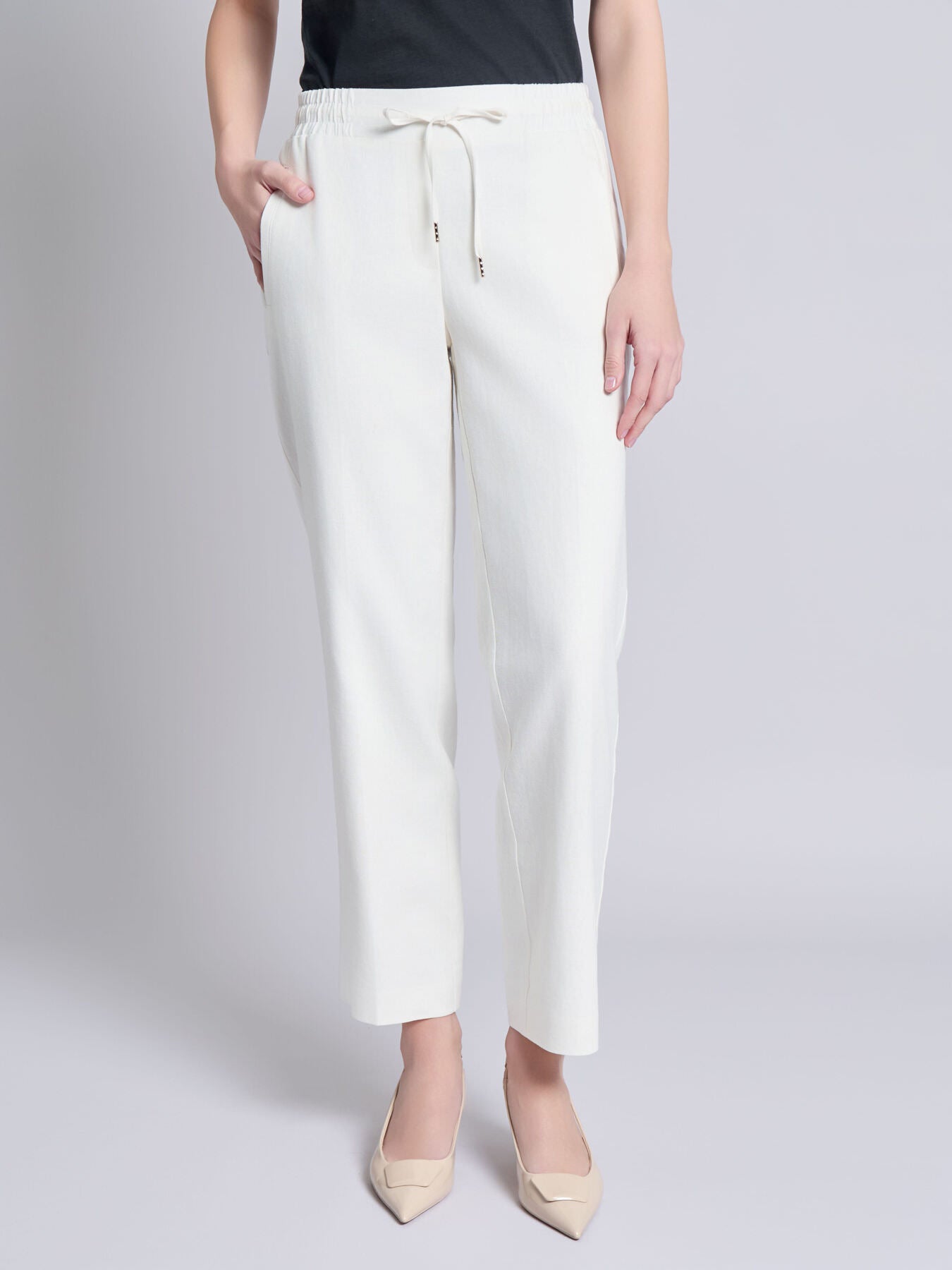 Plus Pull-On Drawstring Trouser, Solid Linen Viscose