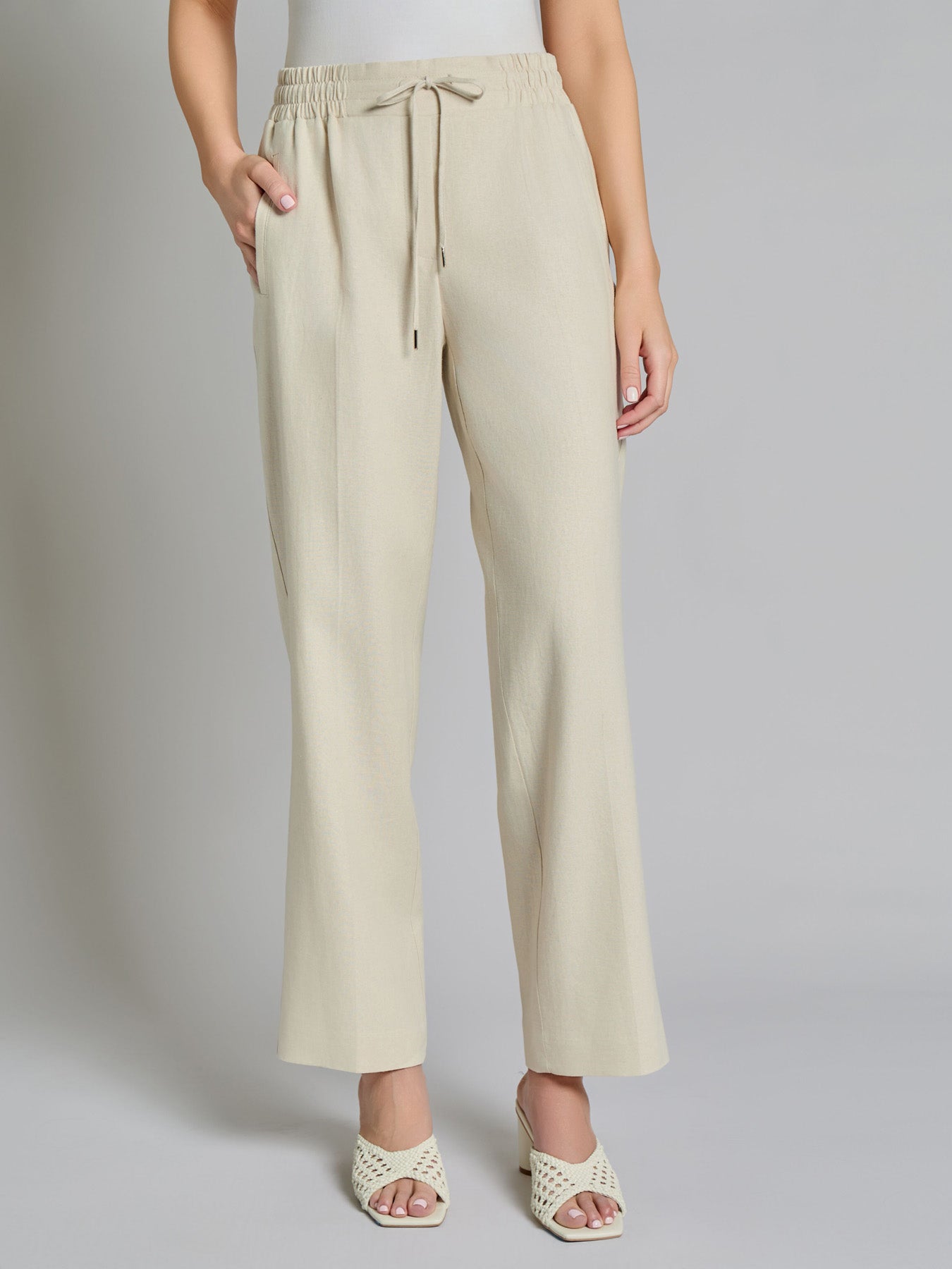 Plus Pull-On Drawstring Trouser, Solid Linen Viscose