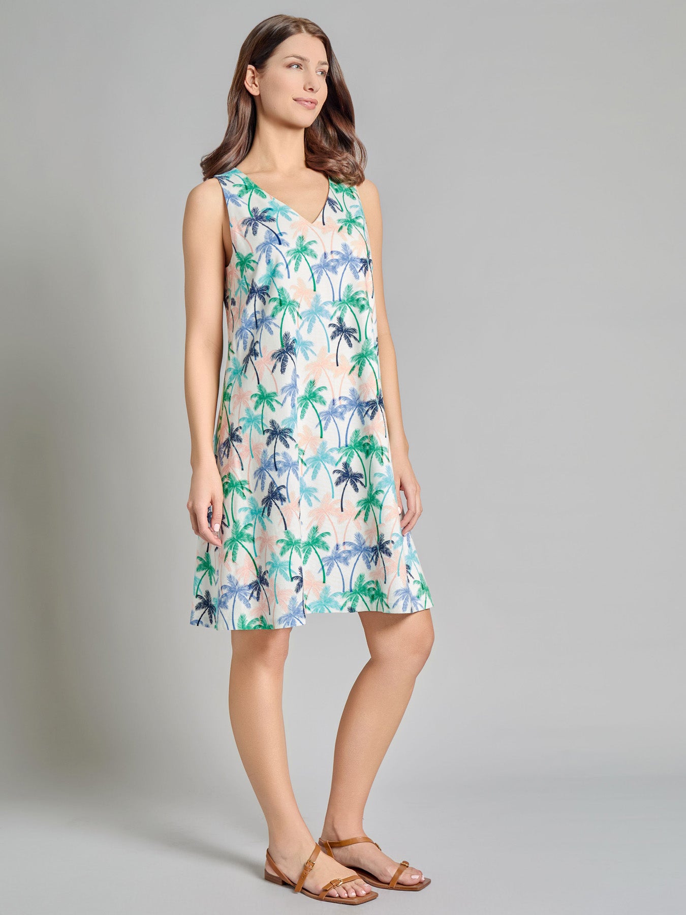 Gina Sleeveless Trapeze Dress, Linen Blend 2 Gina Sleeveless Trapeze Dress, Linen Blend