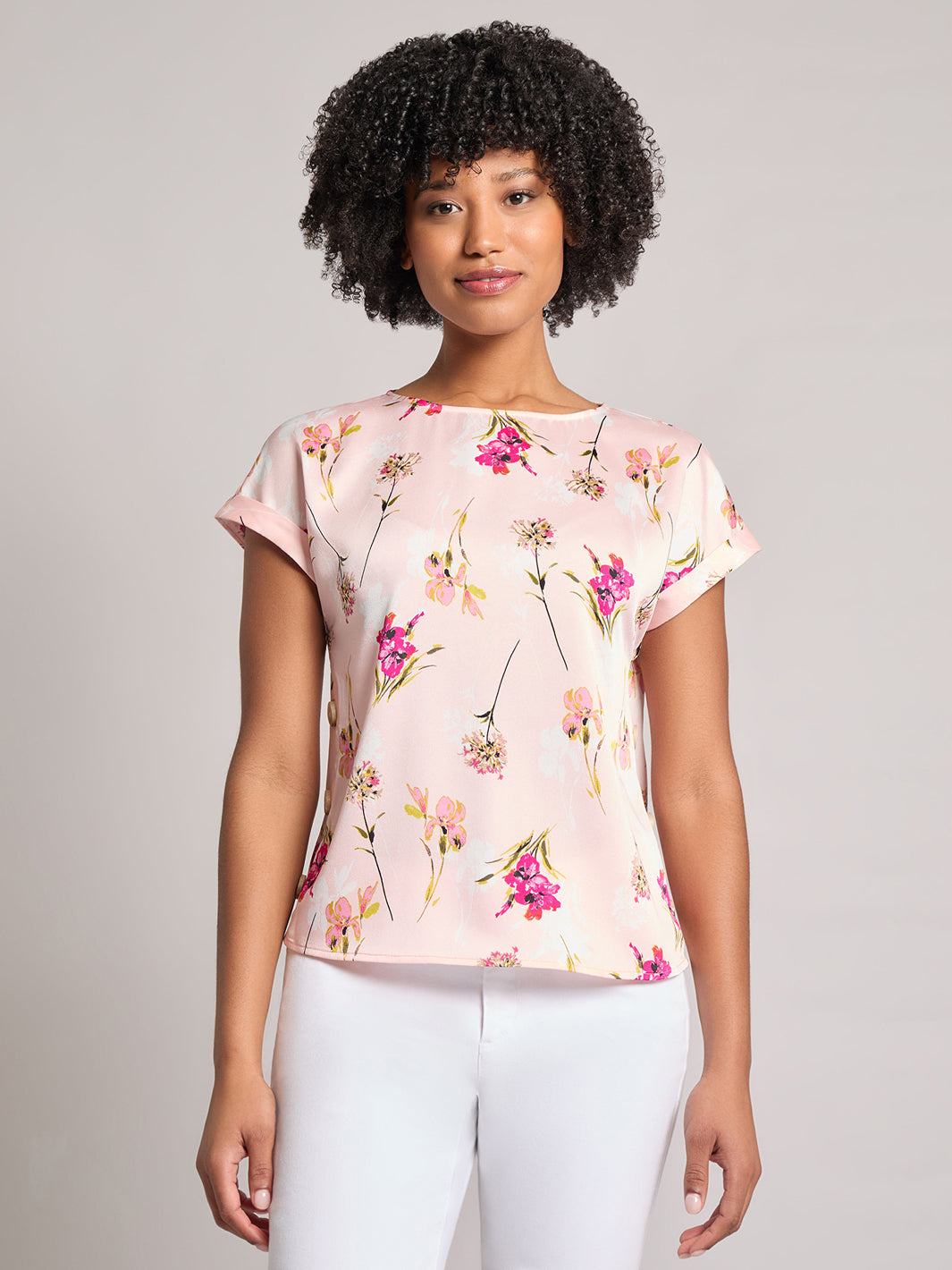 Button Detail Blouse, Hammered Satin