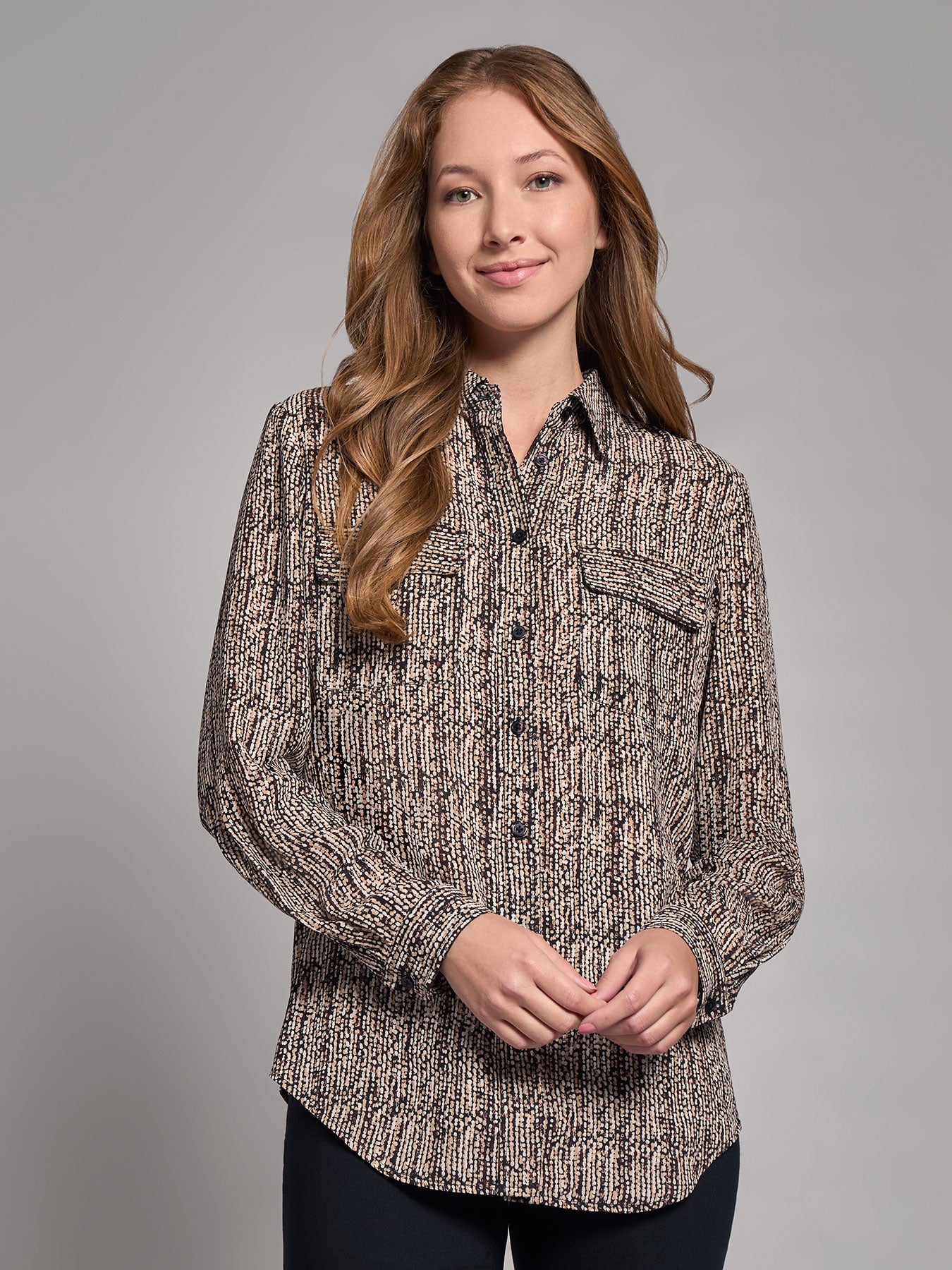 Print Crepe de Chine Utility Blouse 1 Print Crepe de Chine Utility Blouse