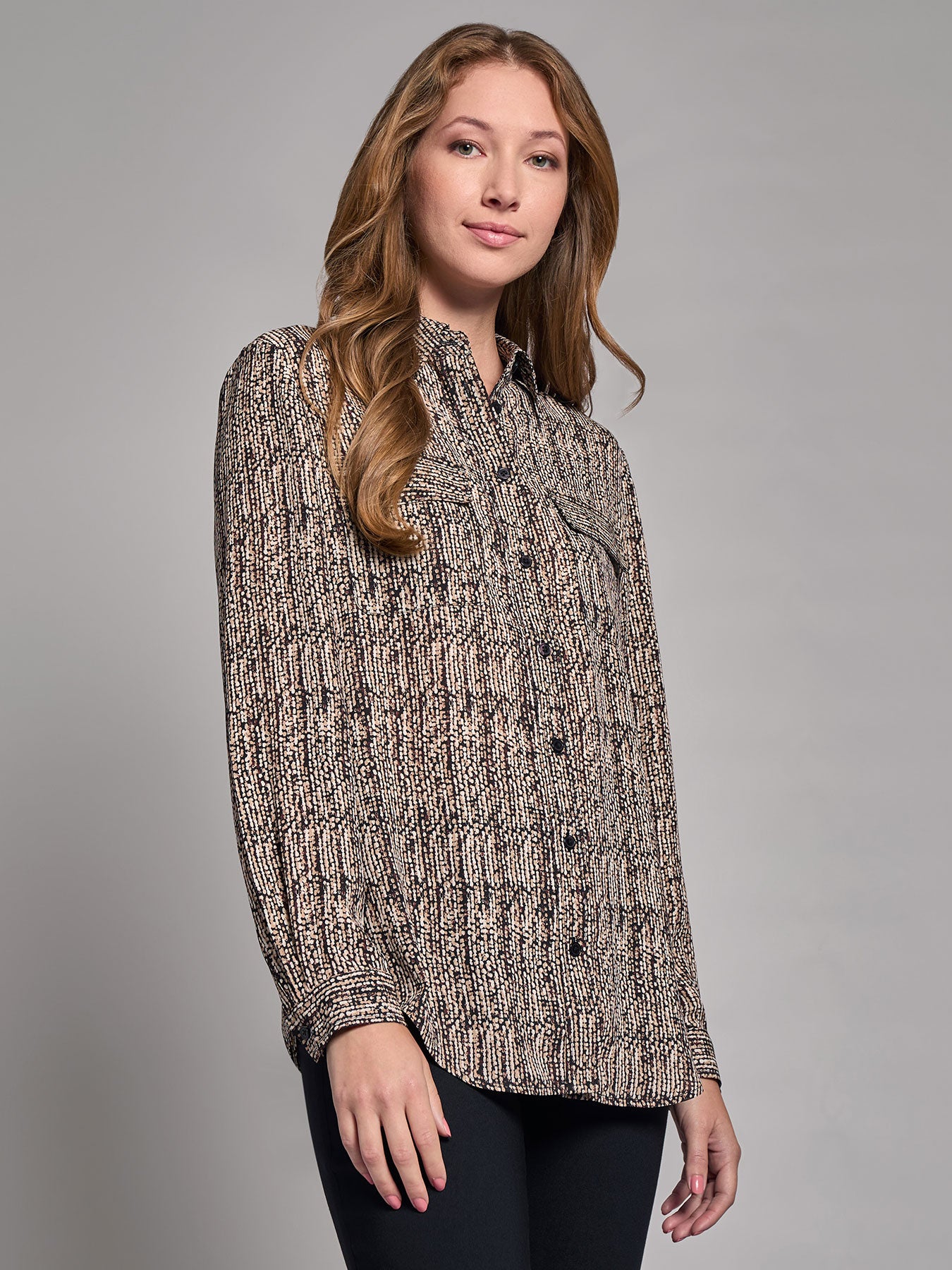 Print Crepe de Chine Utility Blouse 2 Print Crepe de Chine Utility Blouse