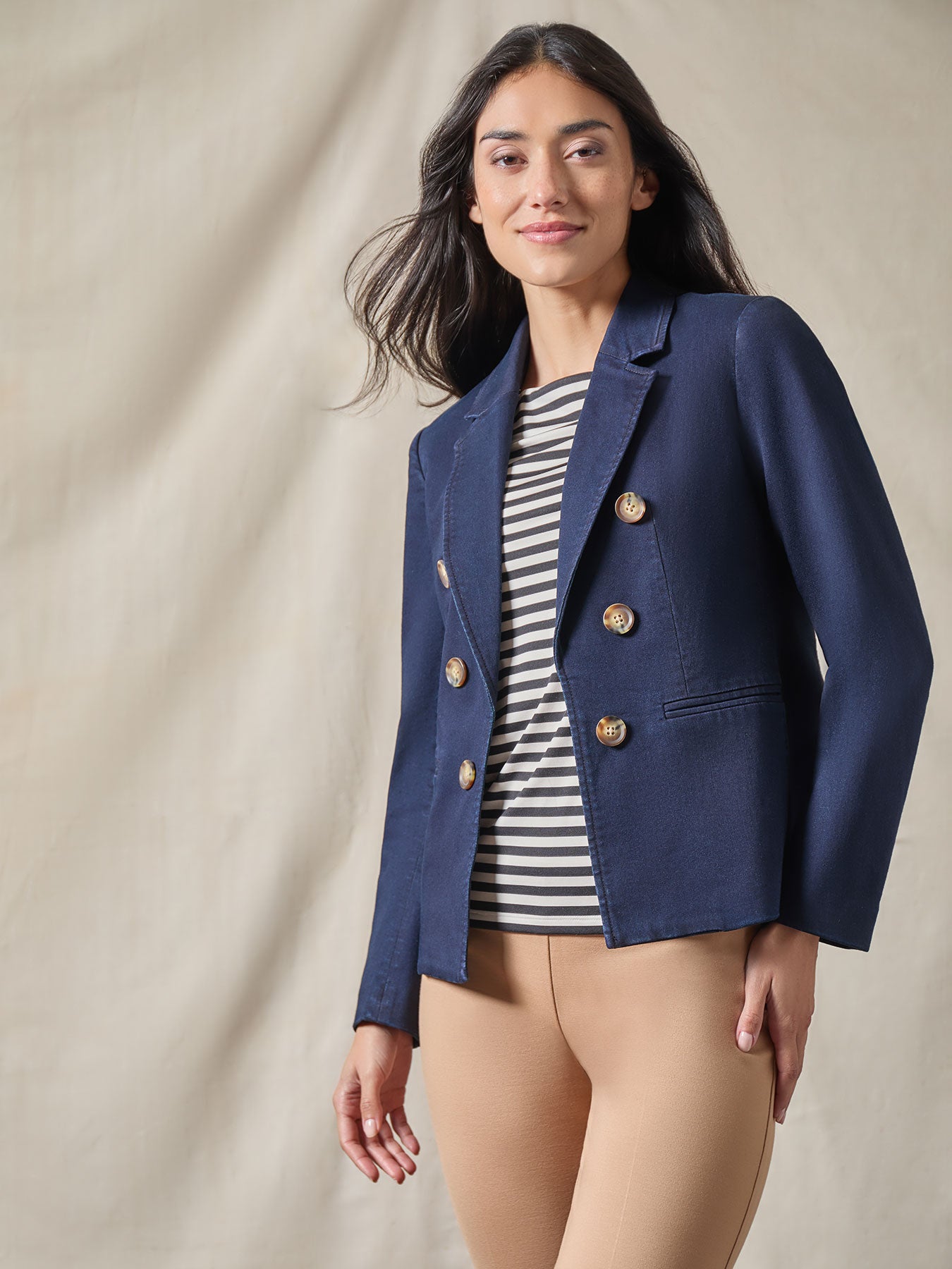 Petite Denim Faux Double-Breasted Jacket 1 Petite Denim Faux Double-Breasted Jacket