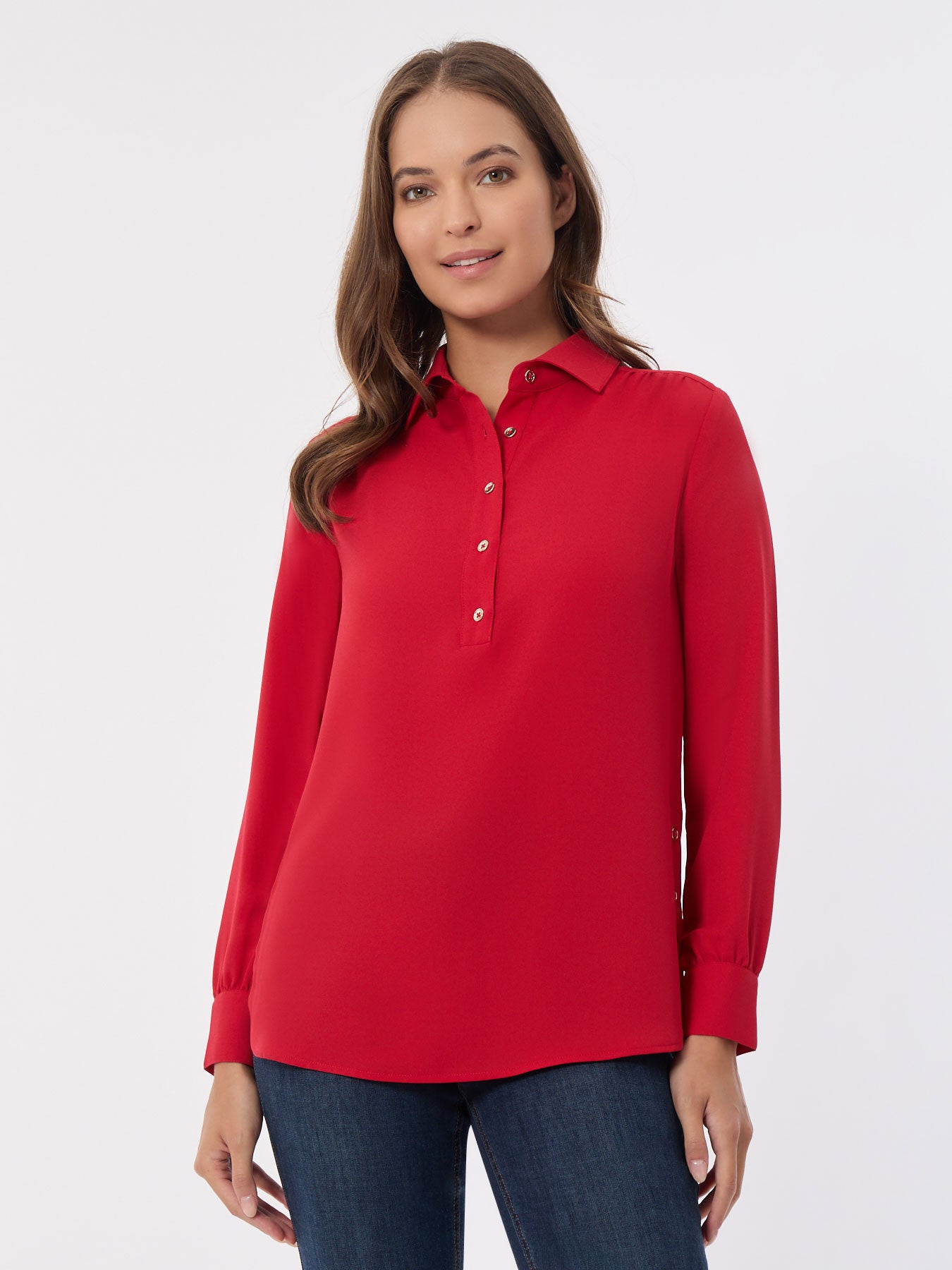 Long Sleeve Popover Tunic, Jasper Crepe 1 Long Sleeve Popover Tunic, Jasper Crepe