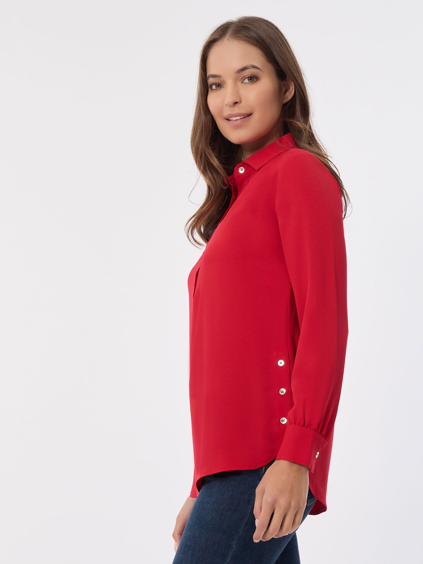 Long Sleeve Popover Tunic, Jasper Crepe 2 Long Sleeve Popover Tunic, Jasper Crepe