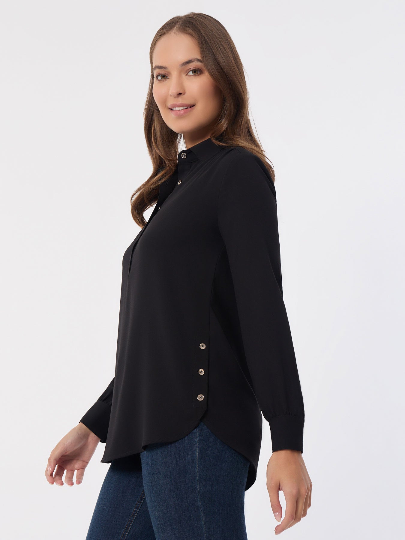 Long Sleeve Popover Tunic, Jasper Crepe 1 Long Sleeve Popover Tunic, Jasper Crepe