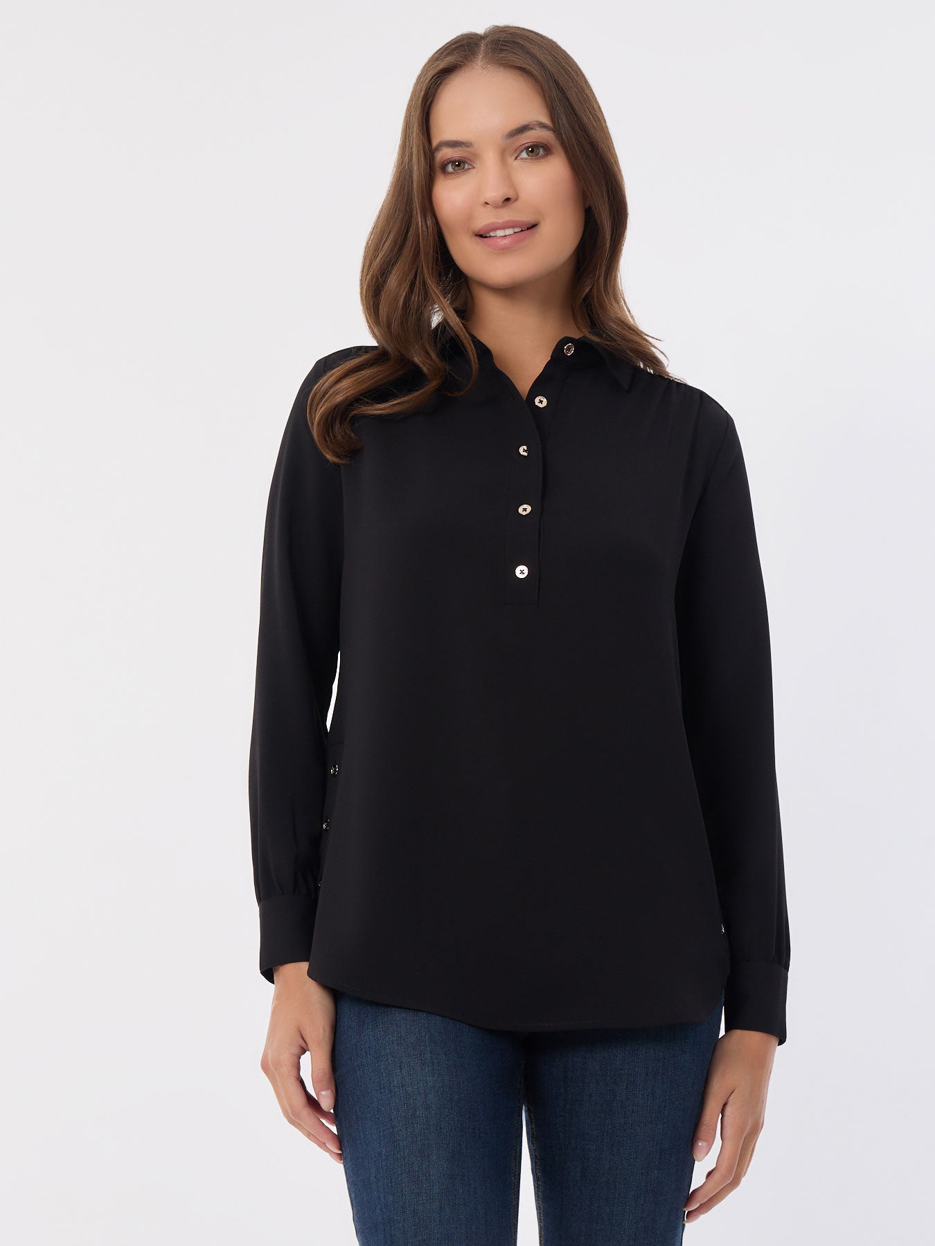 Long Sleeve Popover Tunic, Jasper Crepe 2 Long Sleeve Popover Tunic, Jasper Crepe