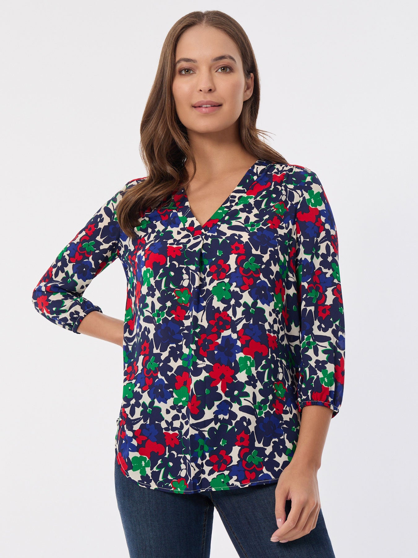 Printed V-Neck Pleated Kelly Blouse 1 Printed V-Neck Pleated Kelly Blouse