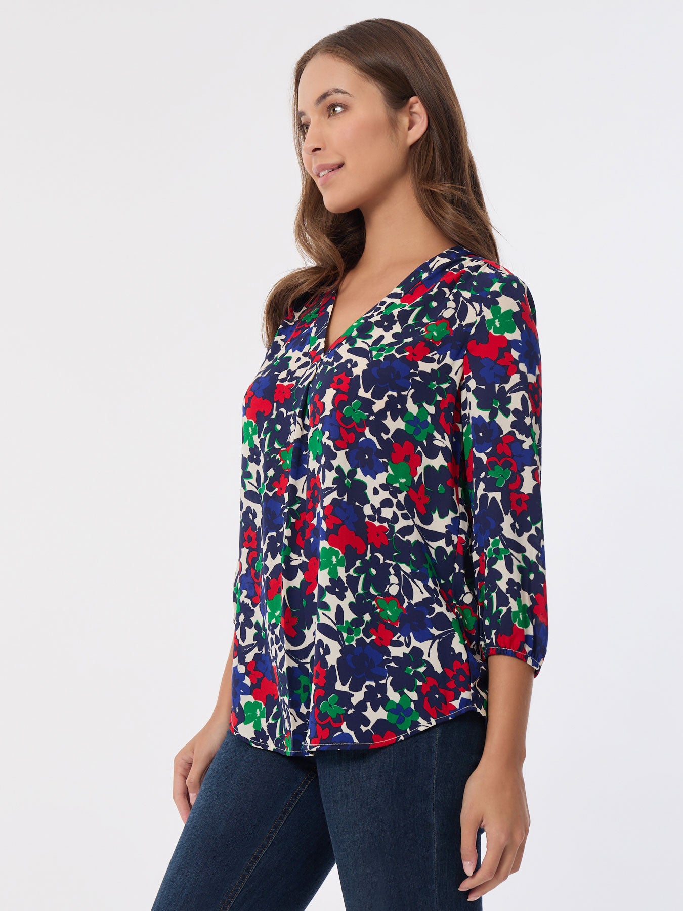 Printed V-Neck Pleated Kelly Blouse 2 Printed V-Neck Pleated Kelly Blouse