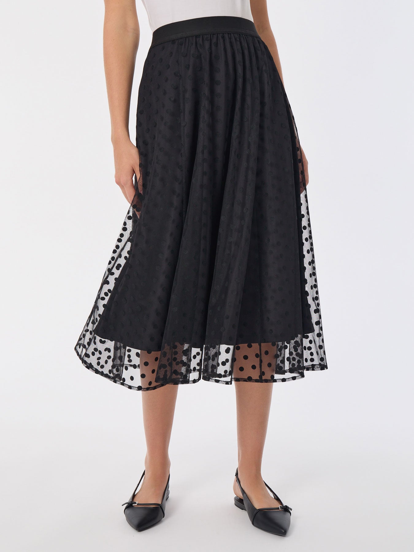 Pull-On Shirred Skirt, Flocked Dot 1 Pull-On Shirred Skirt, Flocked Dot
