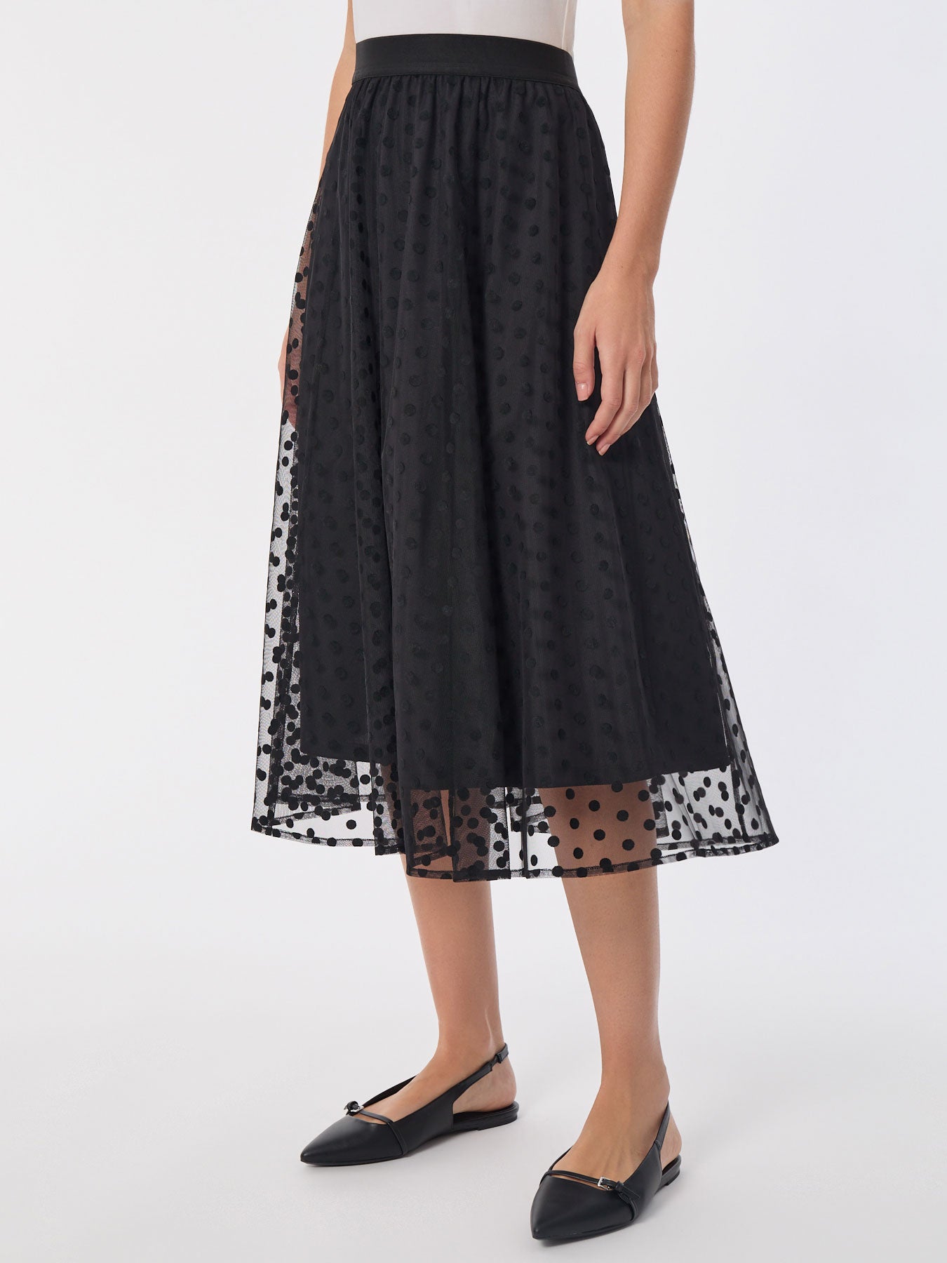 Pull-On Shirred Skirt, Flocked Dot 3 Pull-On Shirred Skirt, Flocked Dot