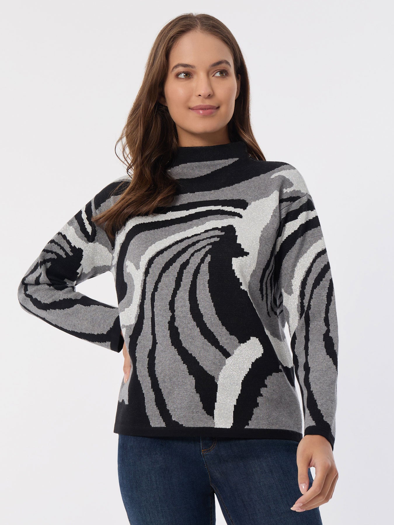 Mock Neck Sparkle Jacquard Sweater 1 Mock Neck Sparkle Jacquard Sweater