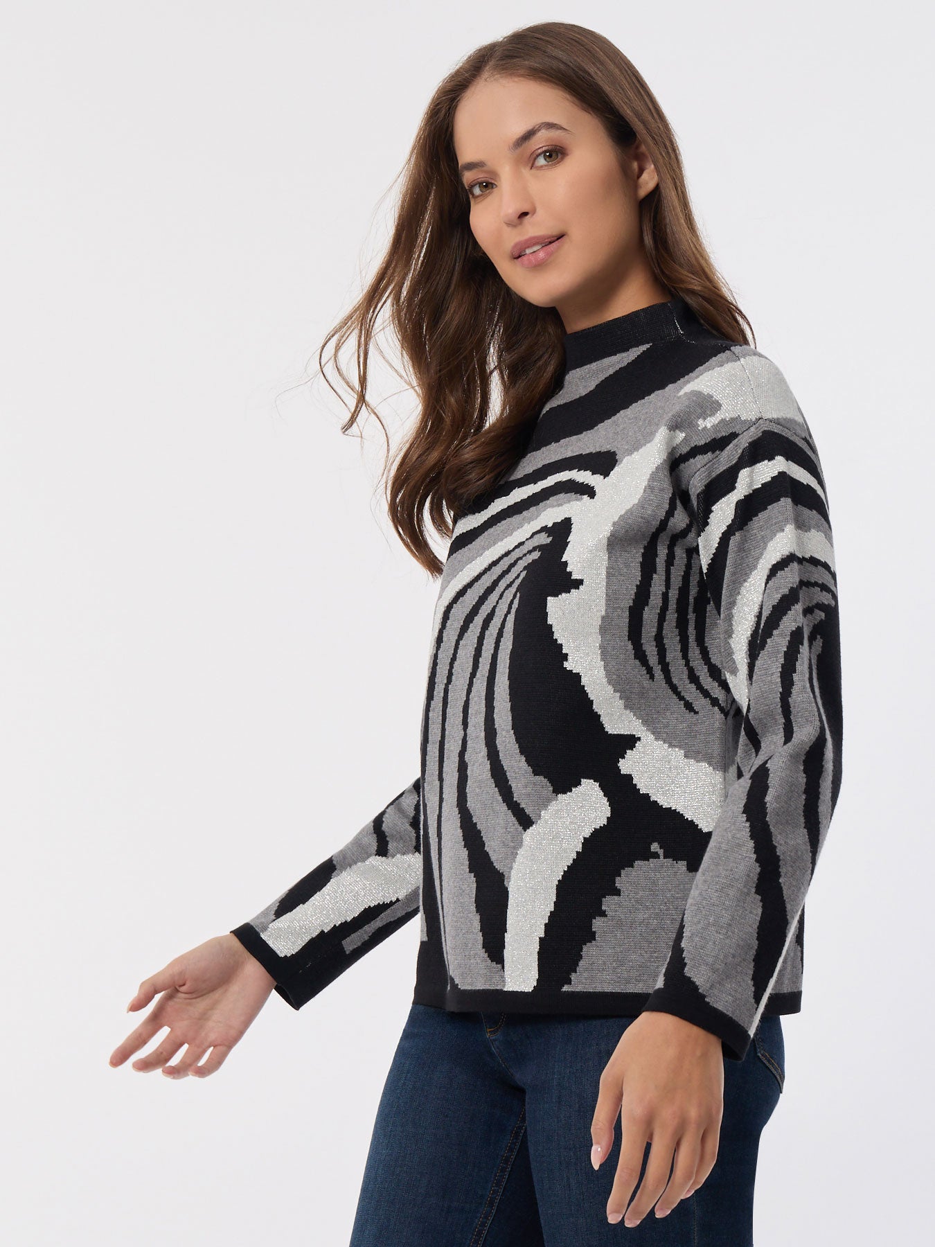 Mock Neck Sparkle Jacquard Sweater 2 Mock Neck Sparkle Jacquard Sweater