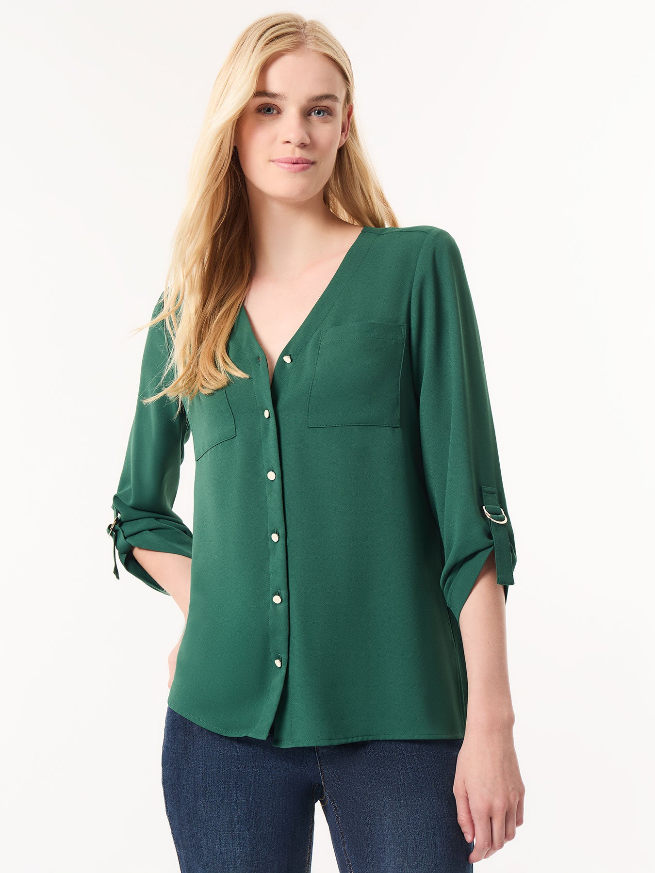 Button-Front Collarless Tunic, Crepe De Chine 1 Button-Front Collarless Tunic, Crepe De Chine