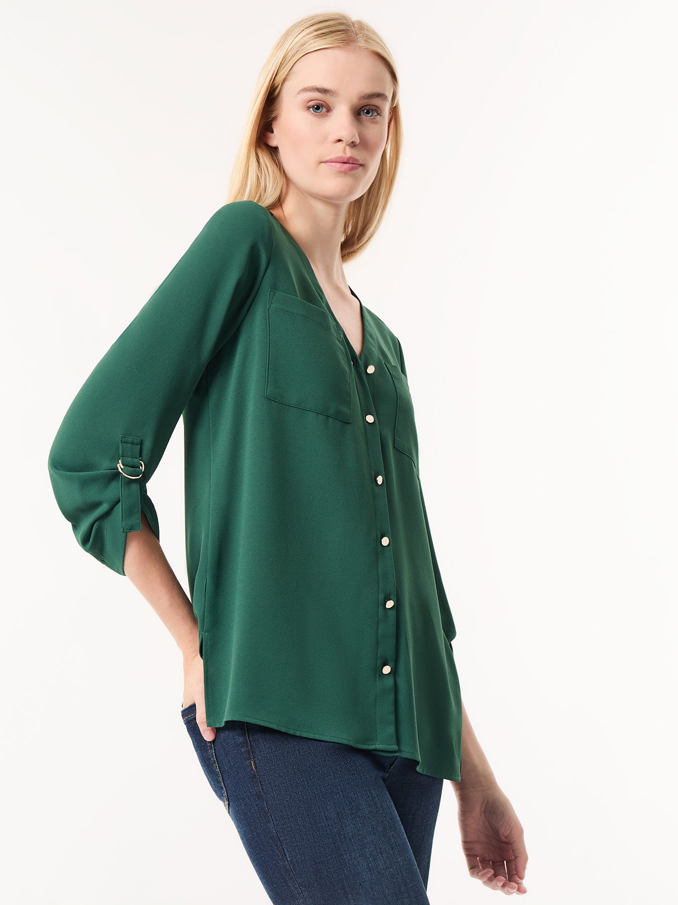 Button-Front Collarless Tunic, Crepe De Chine 2 Button-Front Collarless Tunic, Crepe De Chine