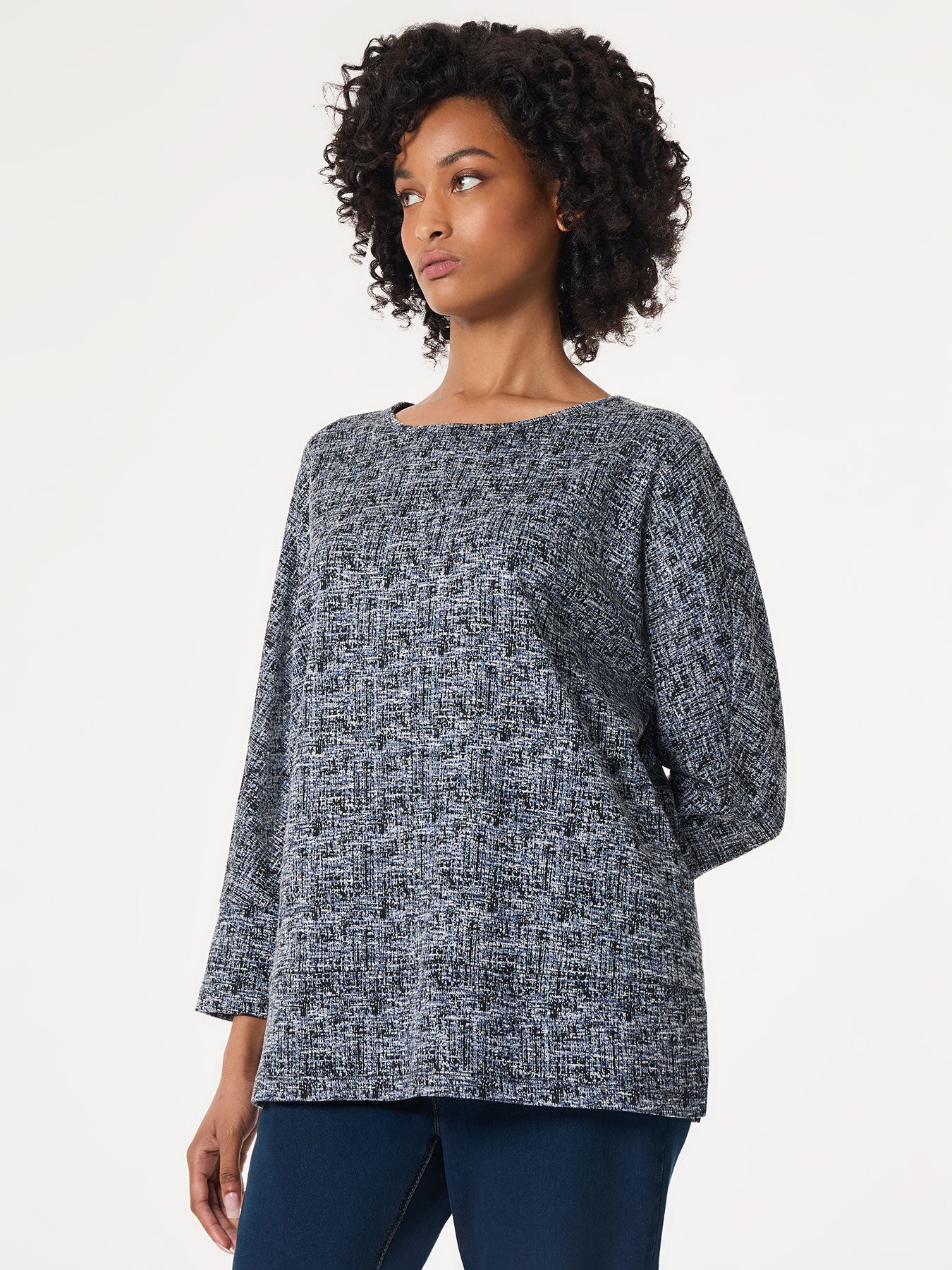 Petite Seam Detail Dolman Tunic, Jacquard Knit 2 Petite Seam Detail Dolman Tunic, Jacquard Knit