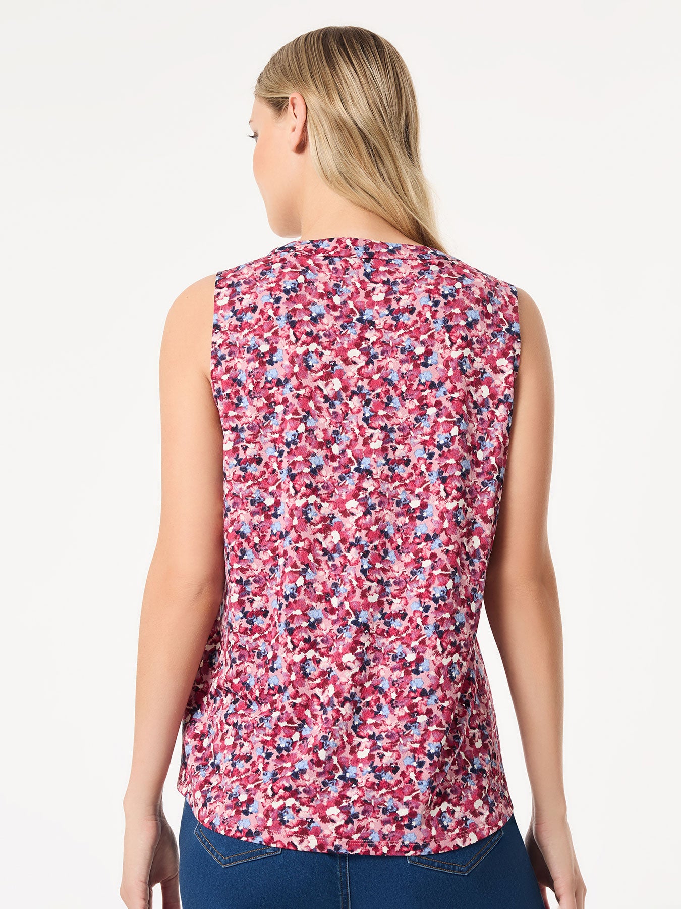 Plus Printed Sleeveless V-Neck Top, Moss Crepe 3 Plus Printed Sleeveless V-Neck Top, Moss Crepe
