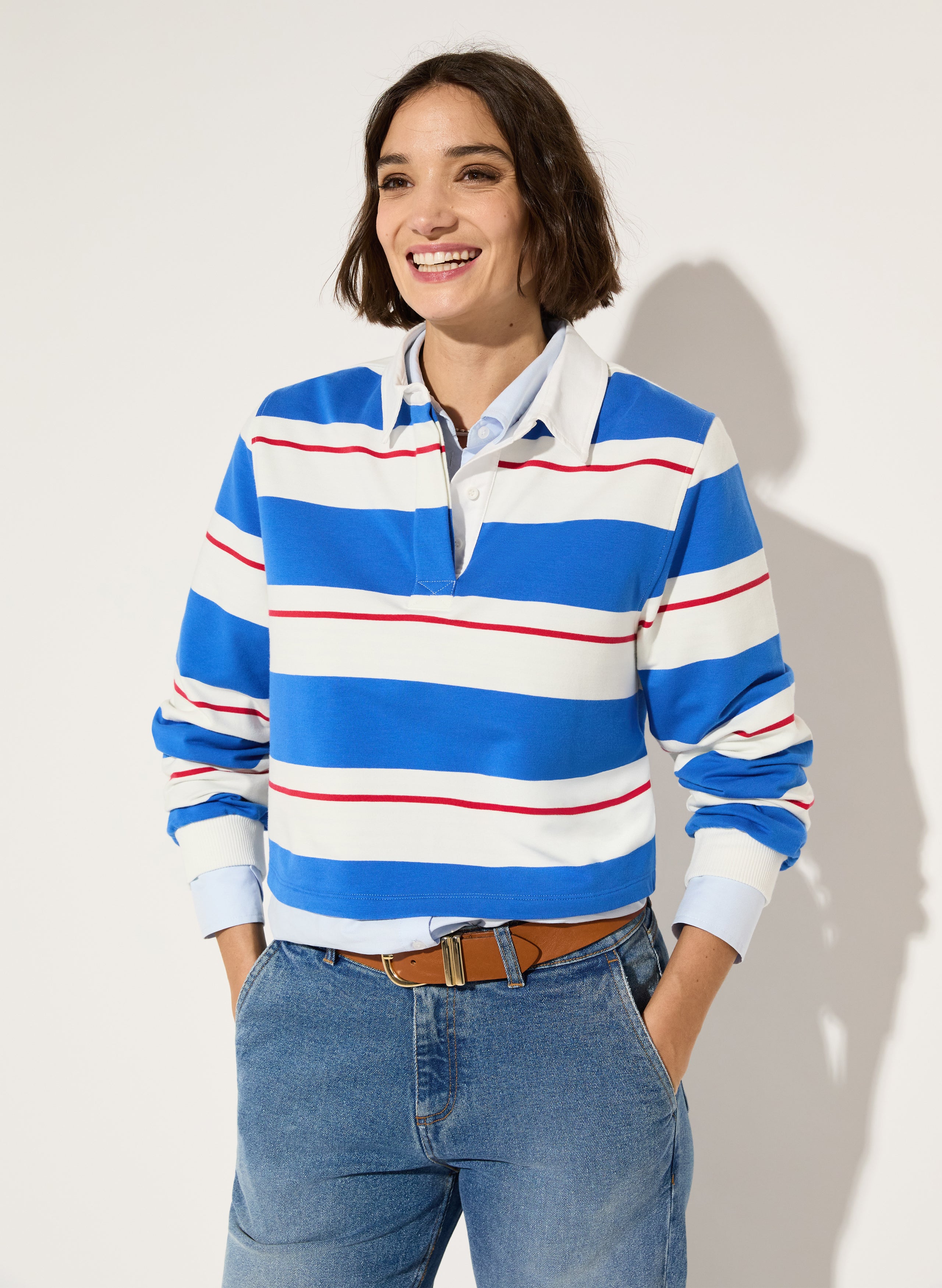Bluebell Organic Cotton Cropped Rugby Top 1 Bluebell Organic Cotton Cropped Rugby Top