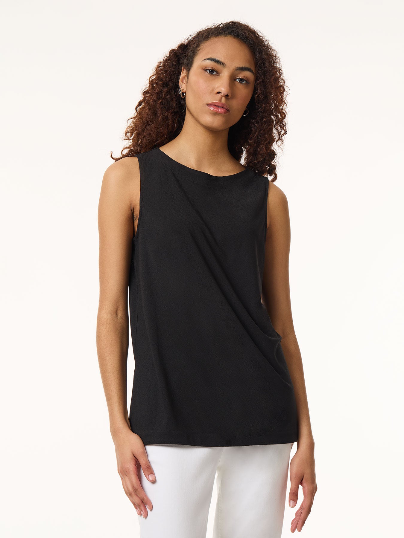Side Slit Sleeveless Tunic, Moss Crepe 1 Side Slit Sleeveless Tunic, Moss Crepe
