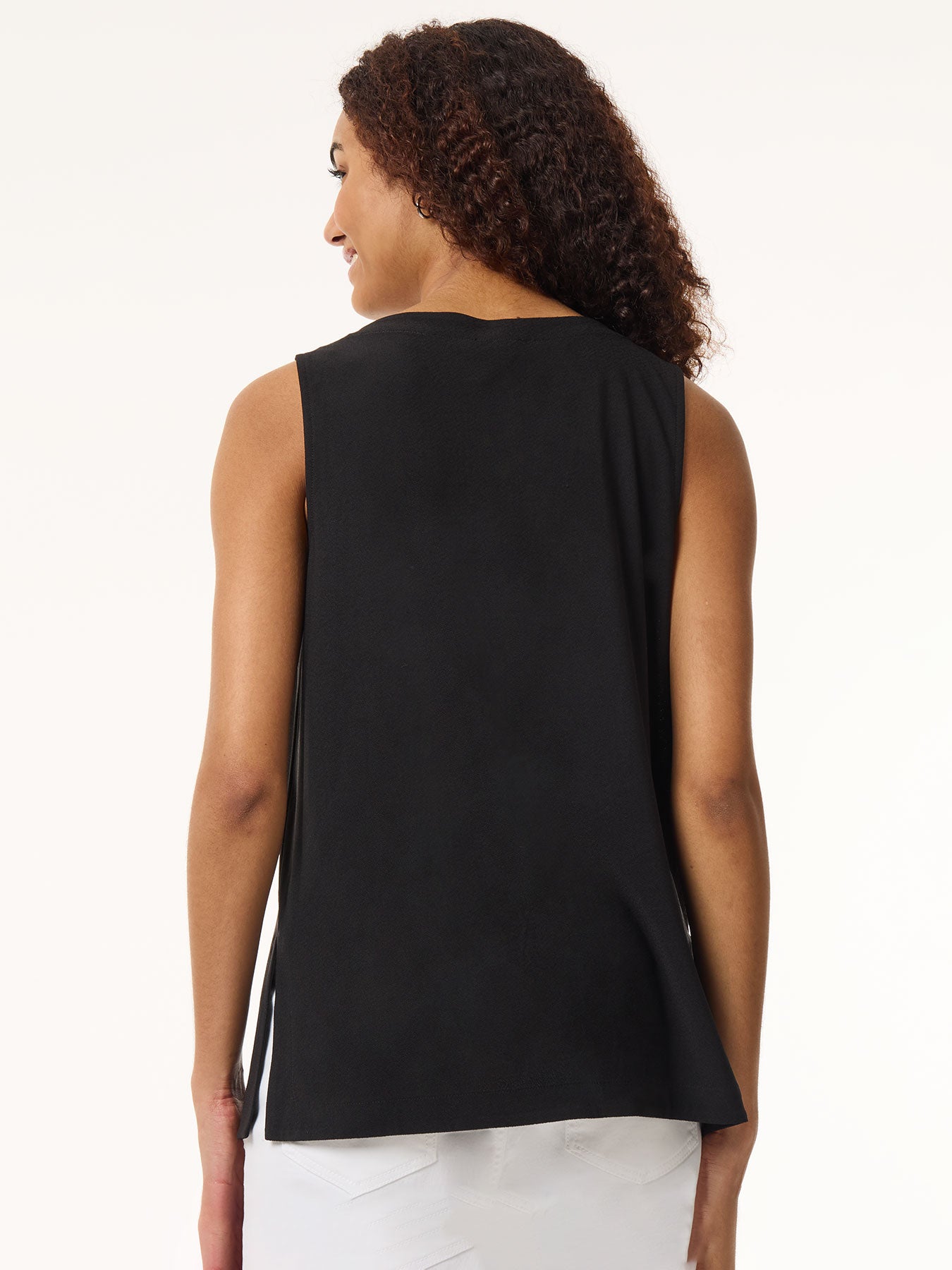 Side Slit Sleeveless Tunic, Moss Crepe 3 Side Slit Sleeveless Tunic, Moss Crepe