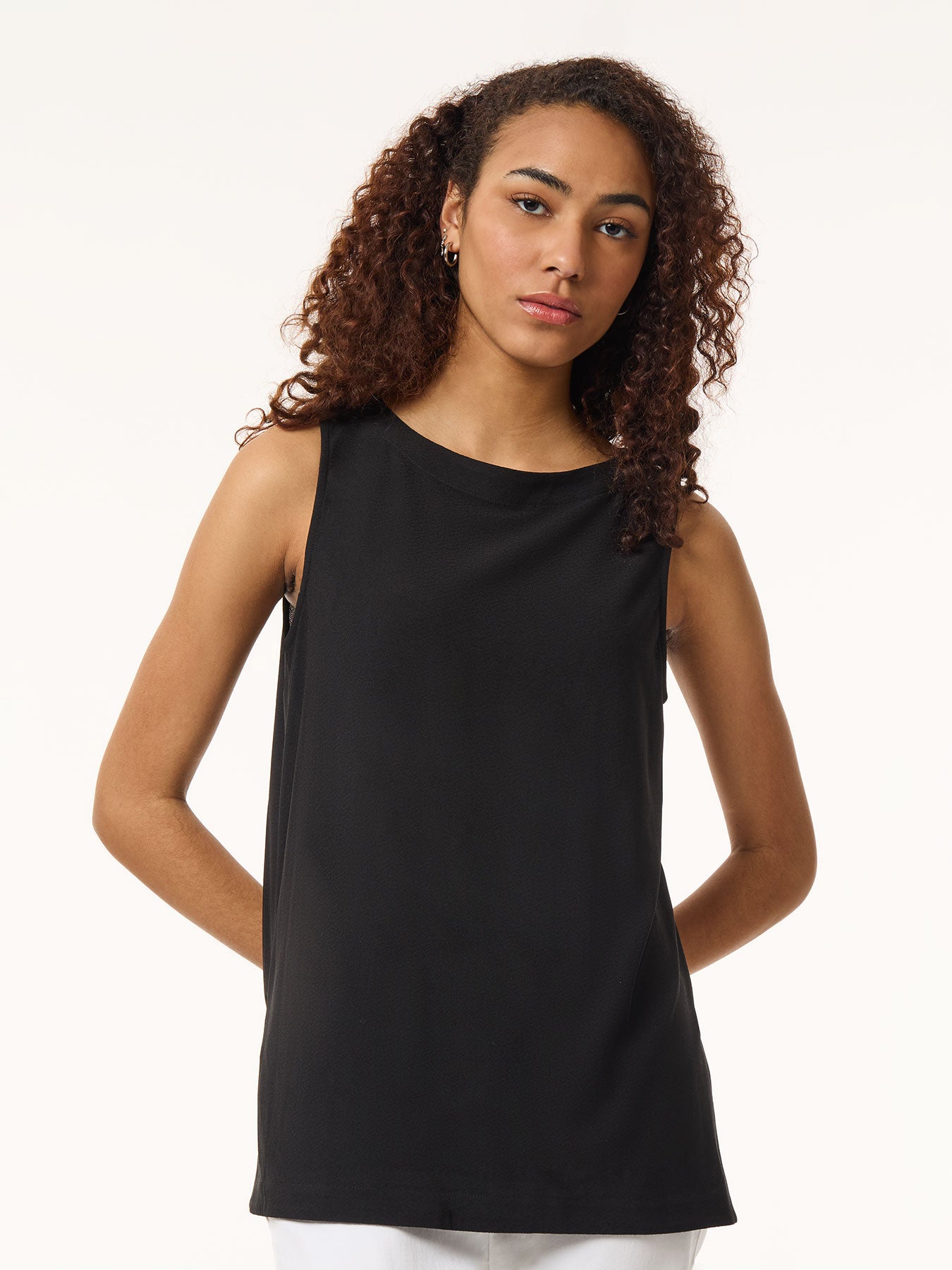 Side Slit Sleeveless Tunic, Moss Crepe 4 Side Slit Sleeveless Tunic, Moss Crepe