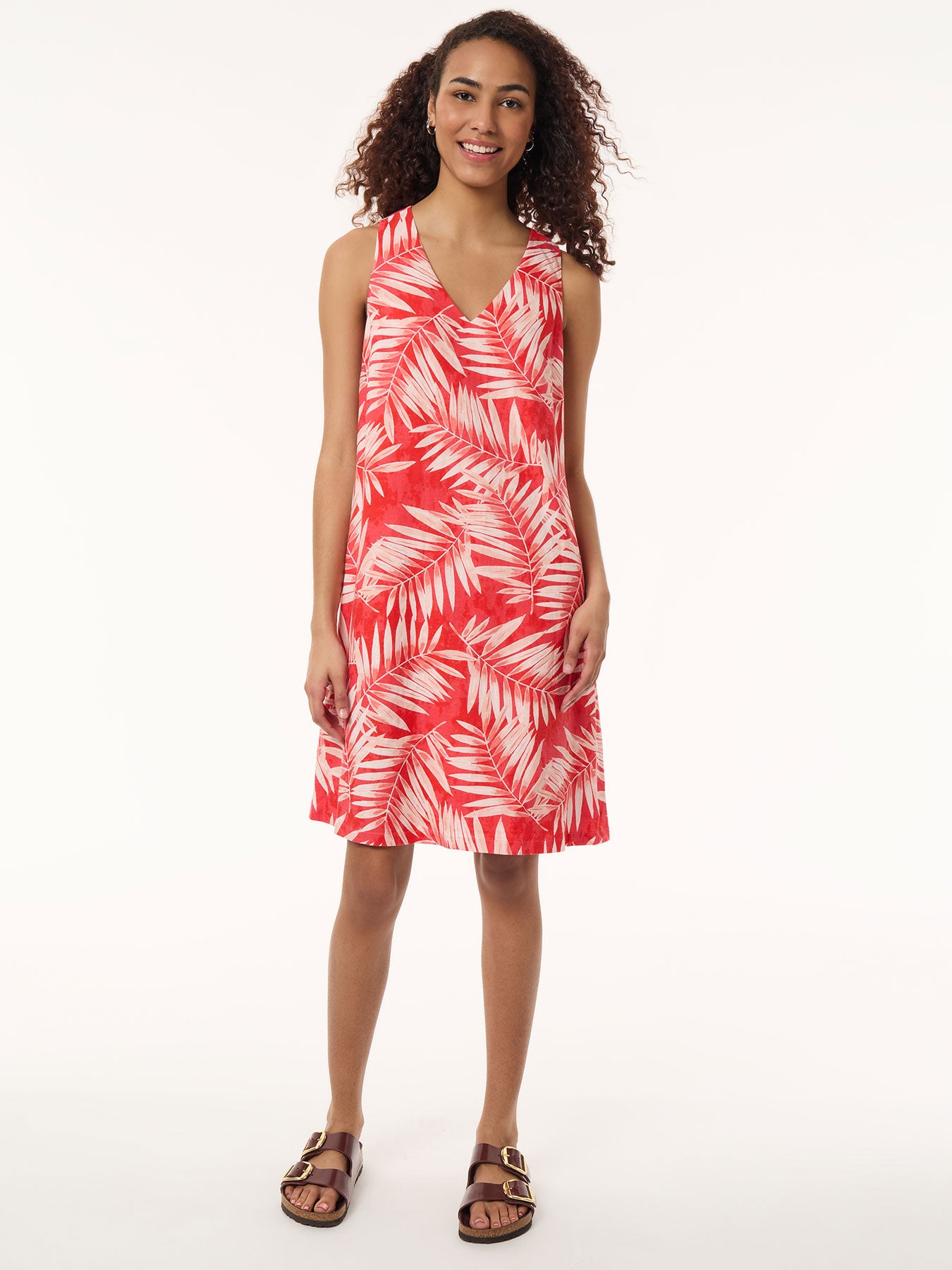 Petite Sleeveless Trapeze Dress, Printed Linen 1 Petite Sleeveless Trapeze Dress, Printed Linen