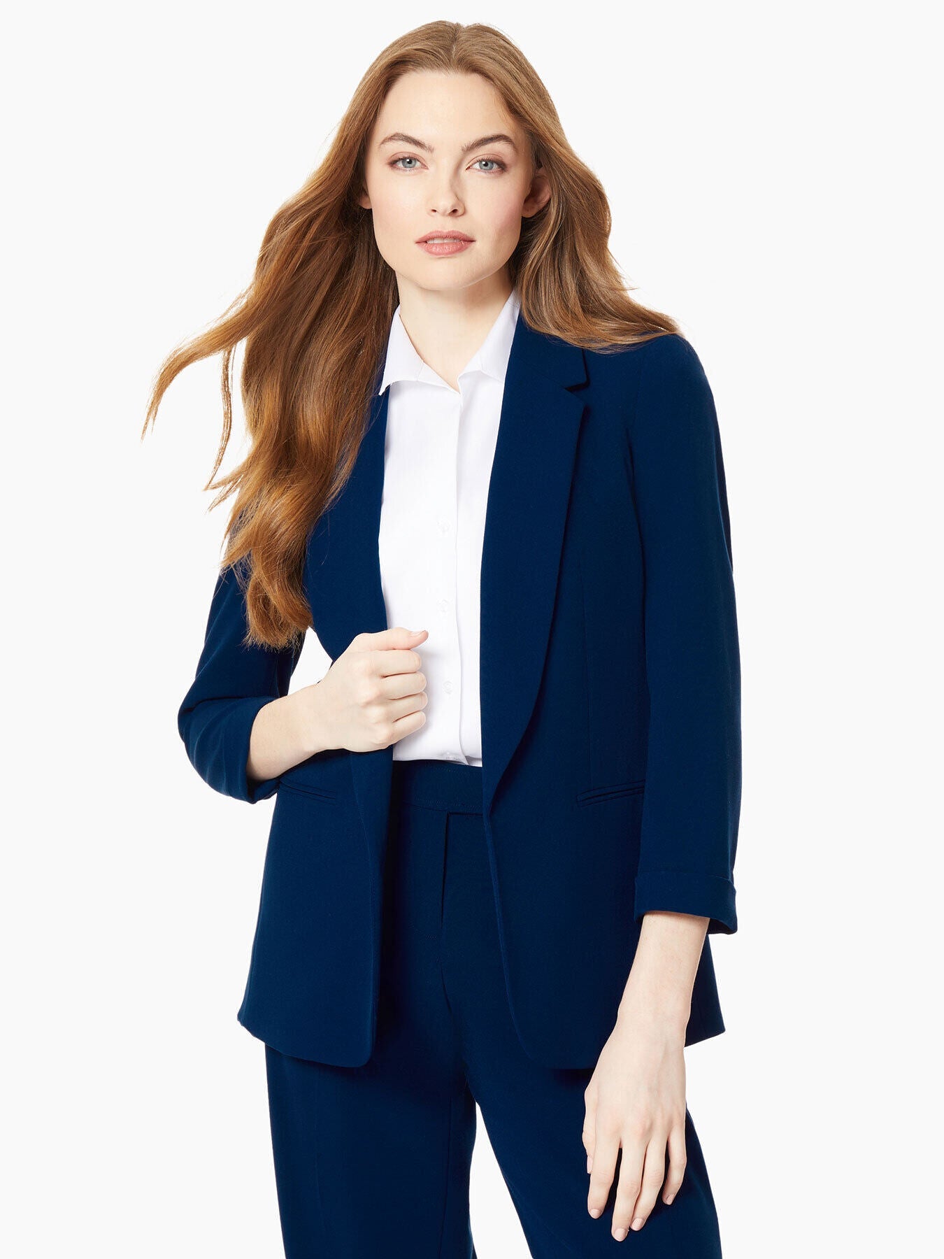 Notch Collar Rolled Cuff Bi-Stretch Blazer 1 Notch Collar Rolled Cuff Bi-Stretch Blazer