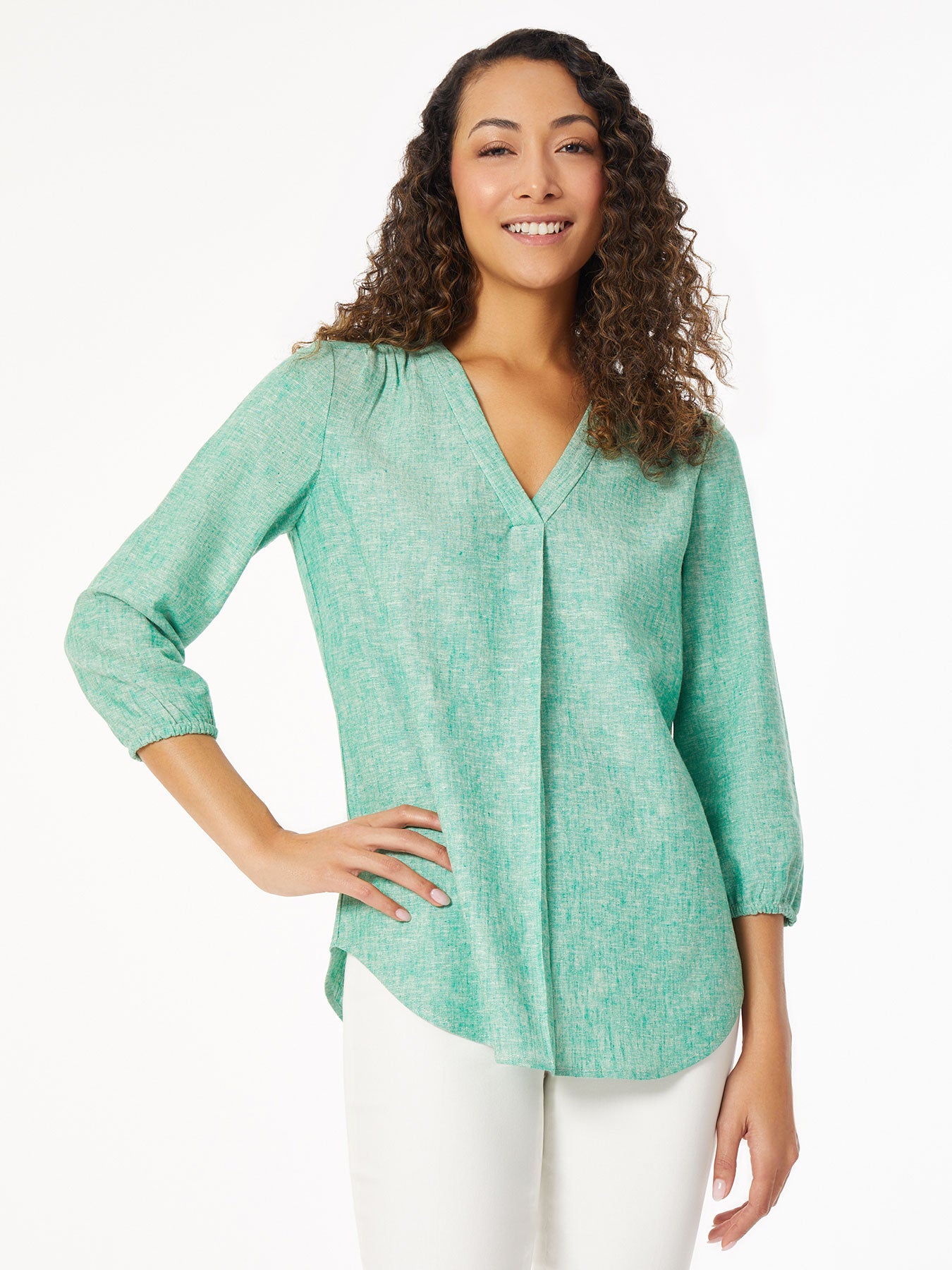 Crossdye V-Neck Pleated Kelly Blouse