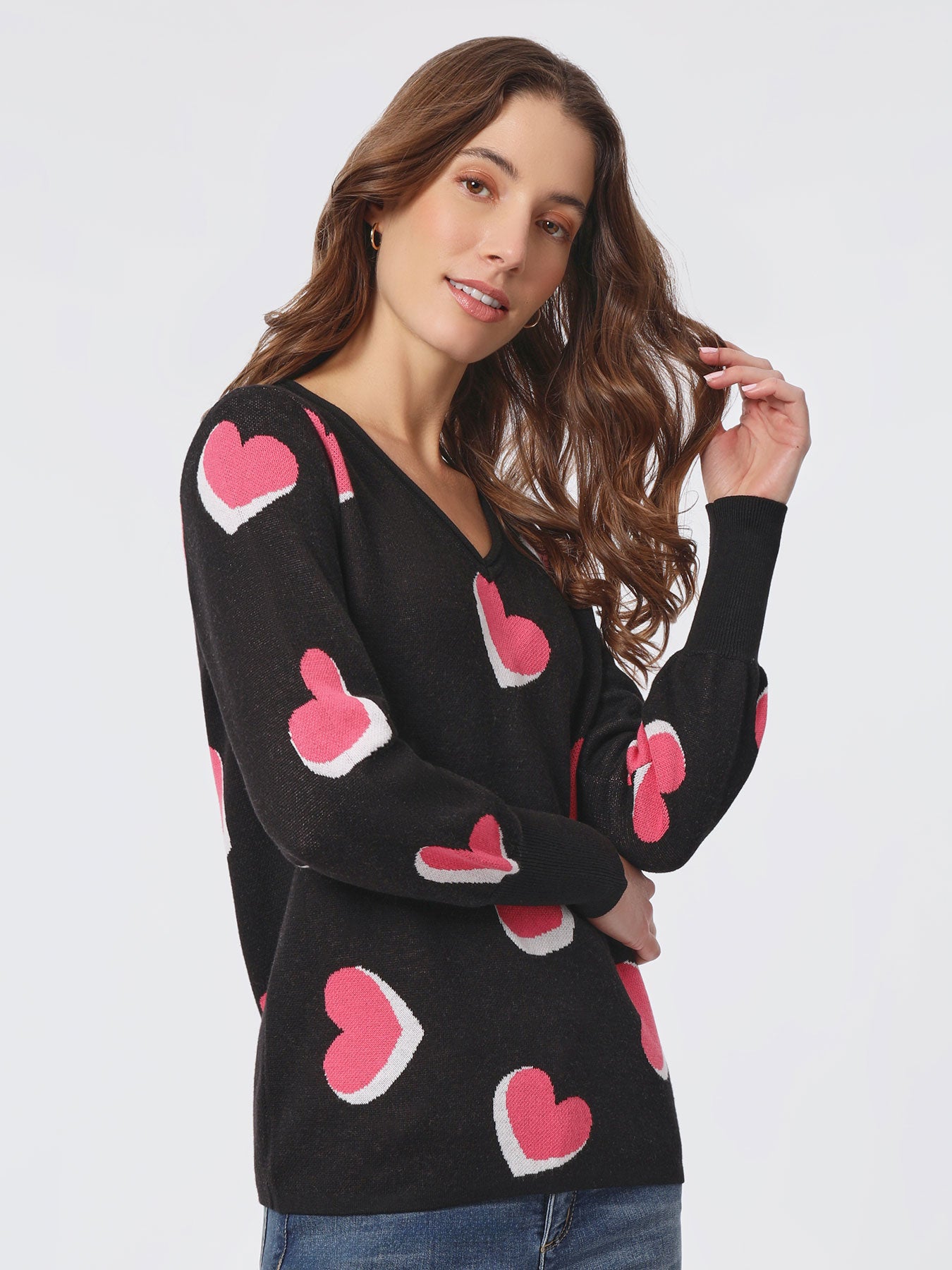 Heart Shape V-Neck Puff Sleeve Sweater 3 Heart Shape V-Neck Puff Sleeve Sweater
