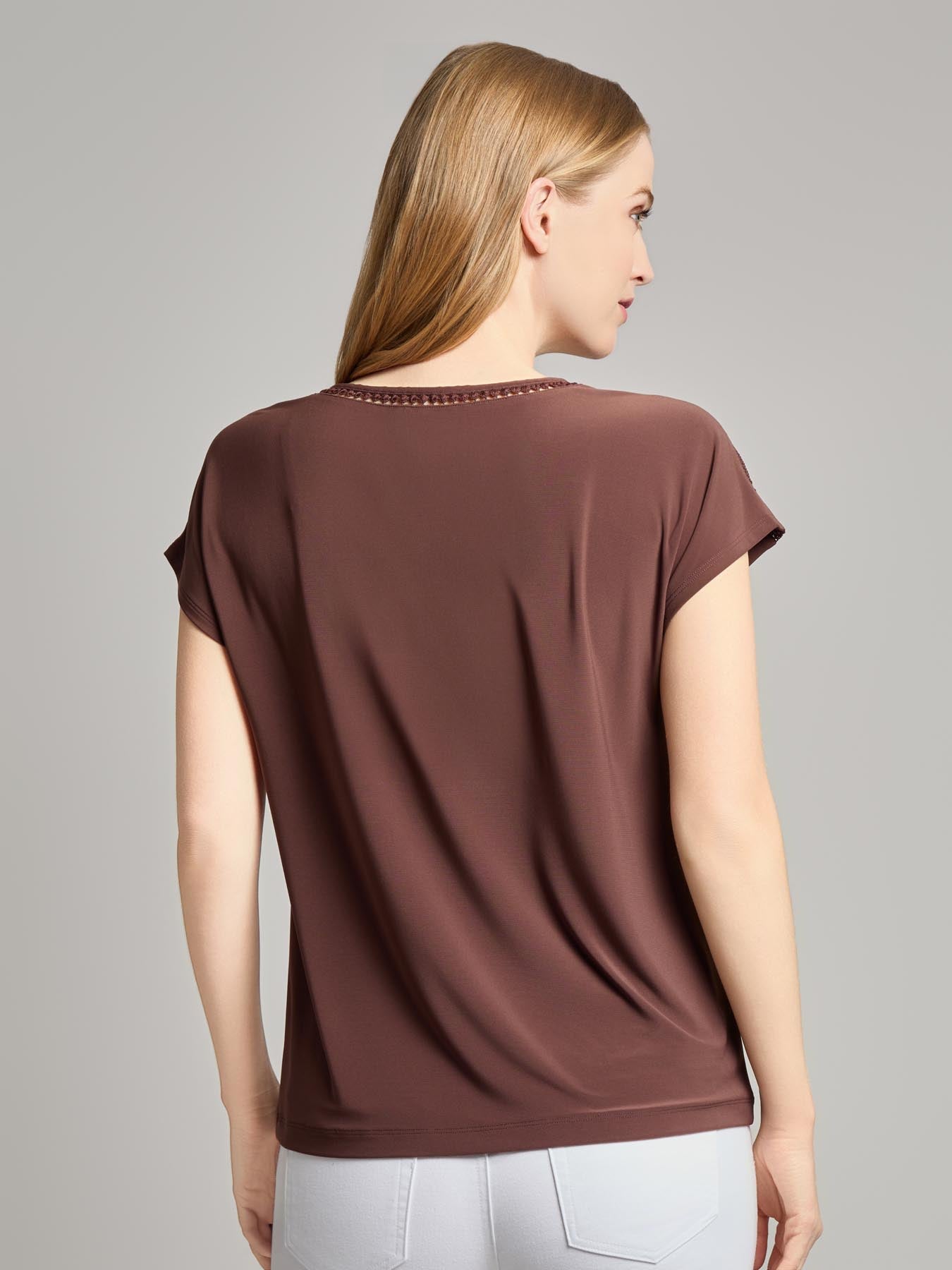 Extended Shoulder Trim Neck Top, Knit Jersey 3 Extended Shoulder Trim Neck Top, Knit Jersey